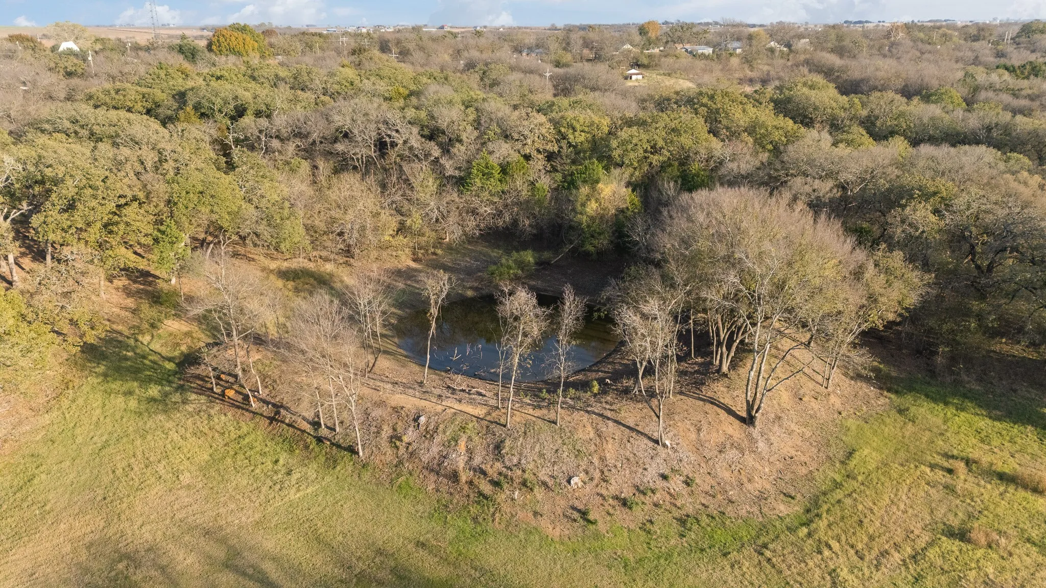 Aerial view of a nearby body of water