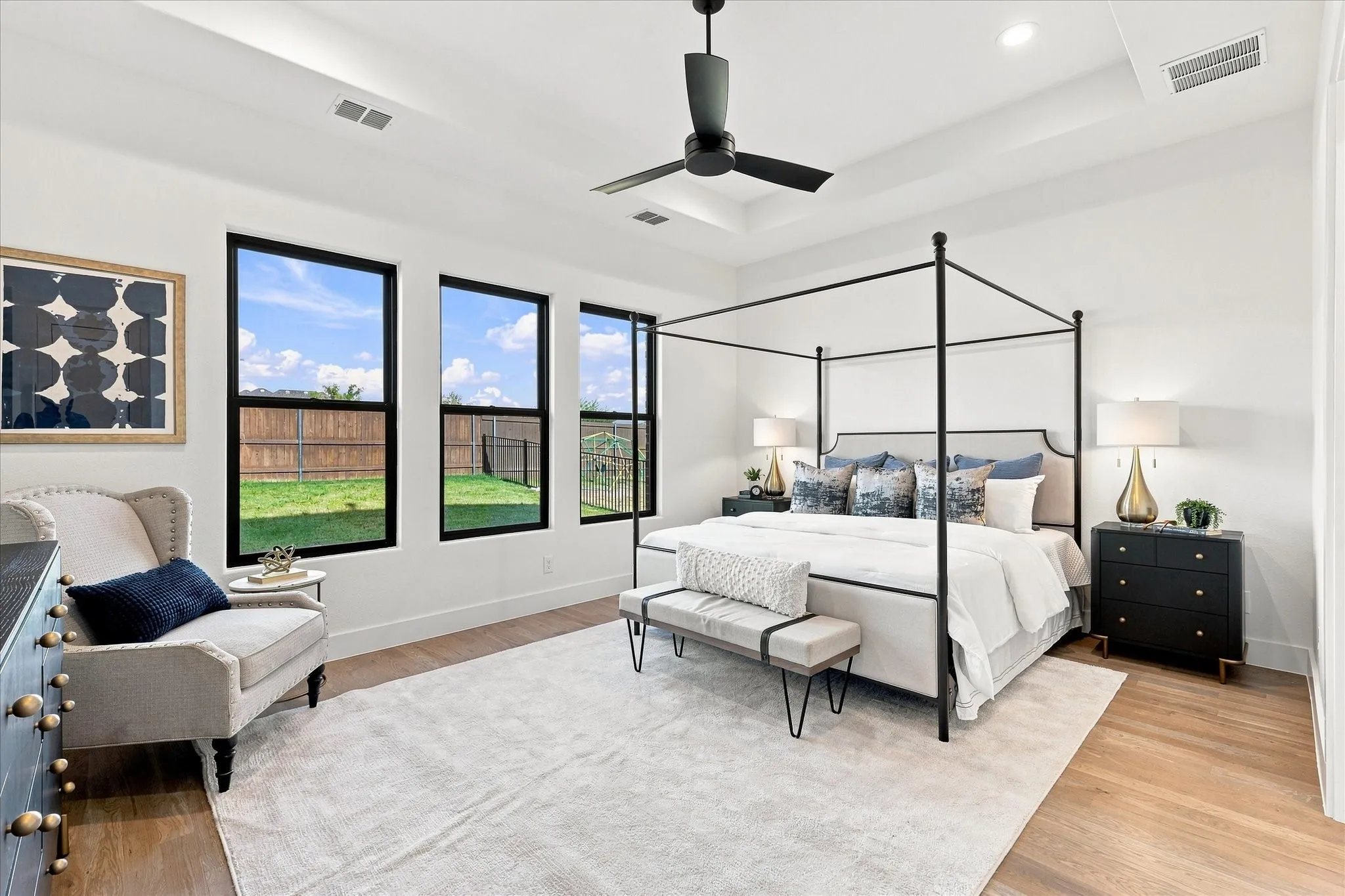Beautiful windows and tray ceilings.