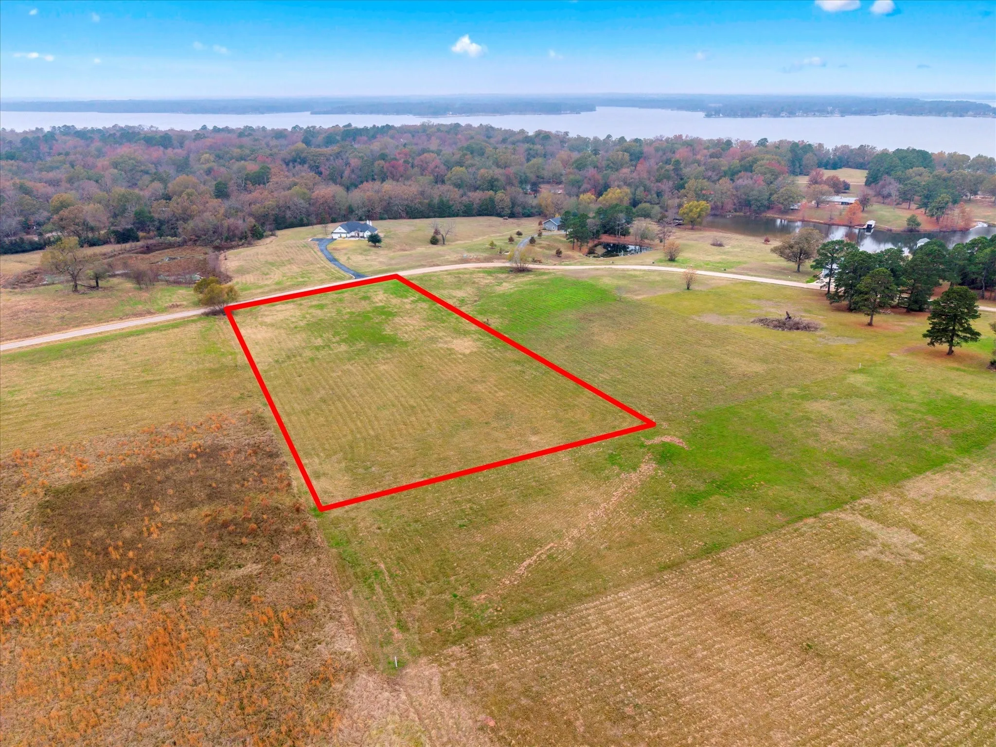 Overview of rural landscape featuring property parcel outlined
