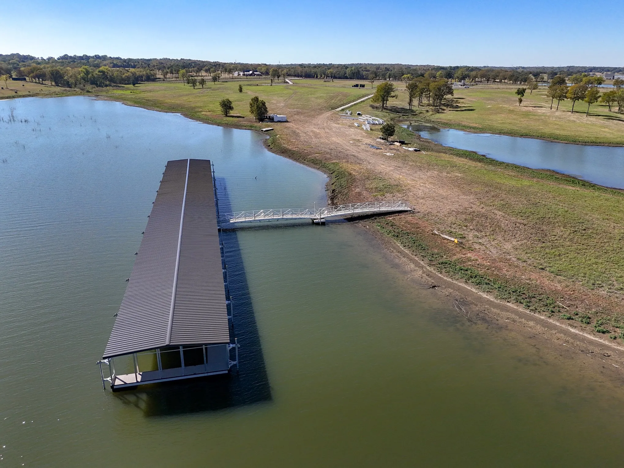 Bird's eye view of a nearby body of water