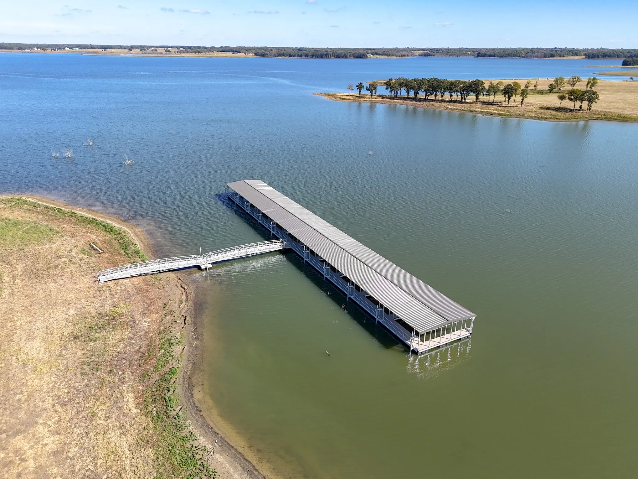Bird's eye view of a nearby body of water