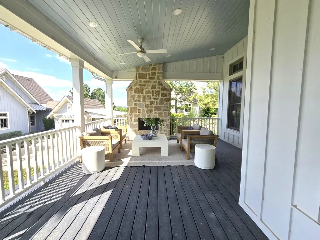 evenings by the outdoor stone fireplace overlooks the lake