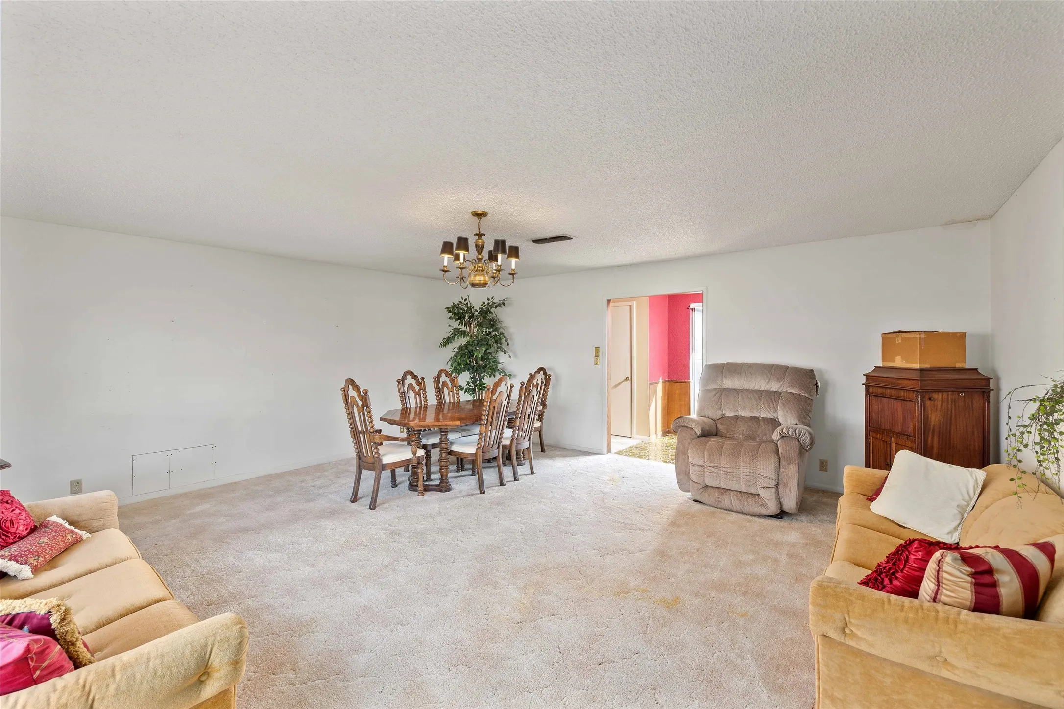 Living room with space for additional dining