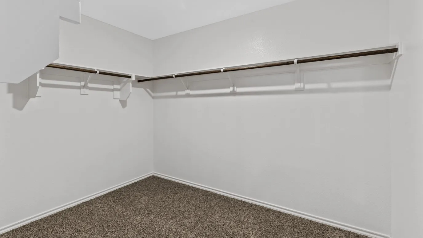 Spacious closet featuring dark colored carpet