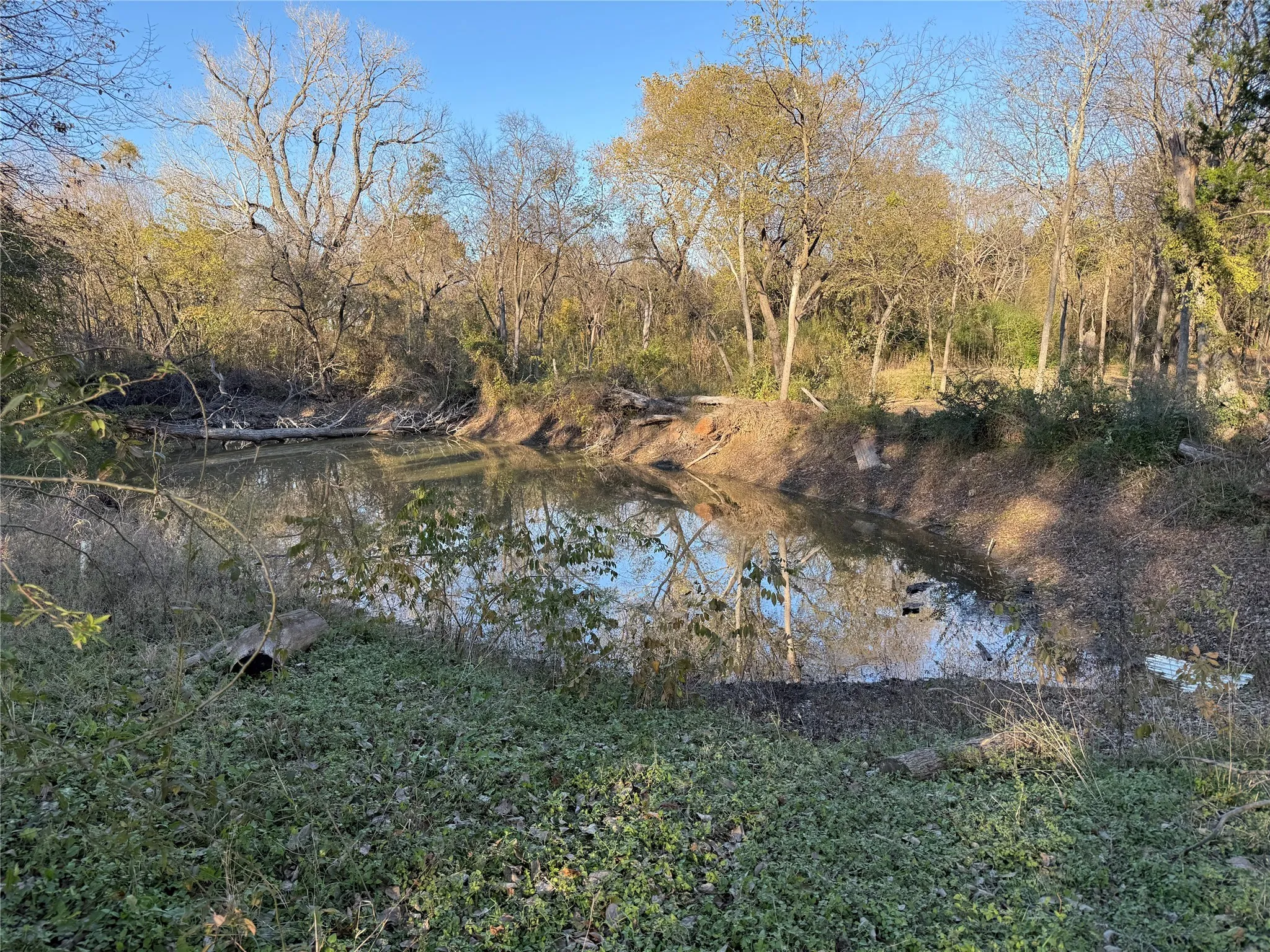 Creek behind buildings