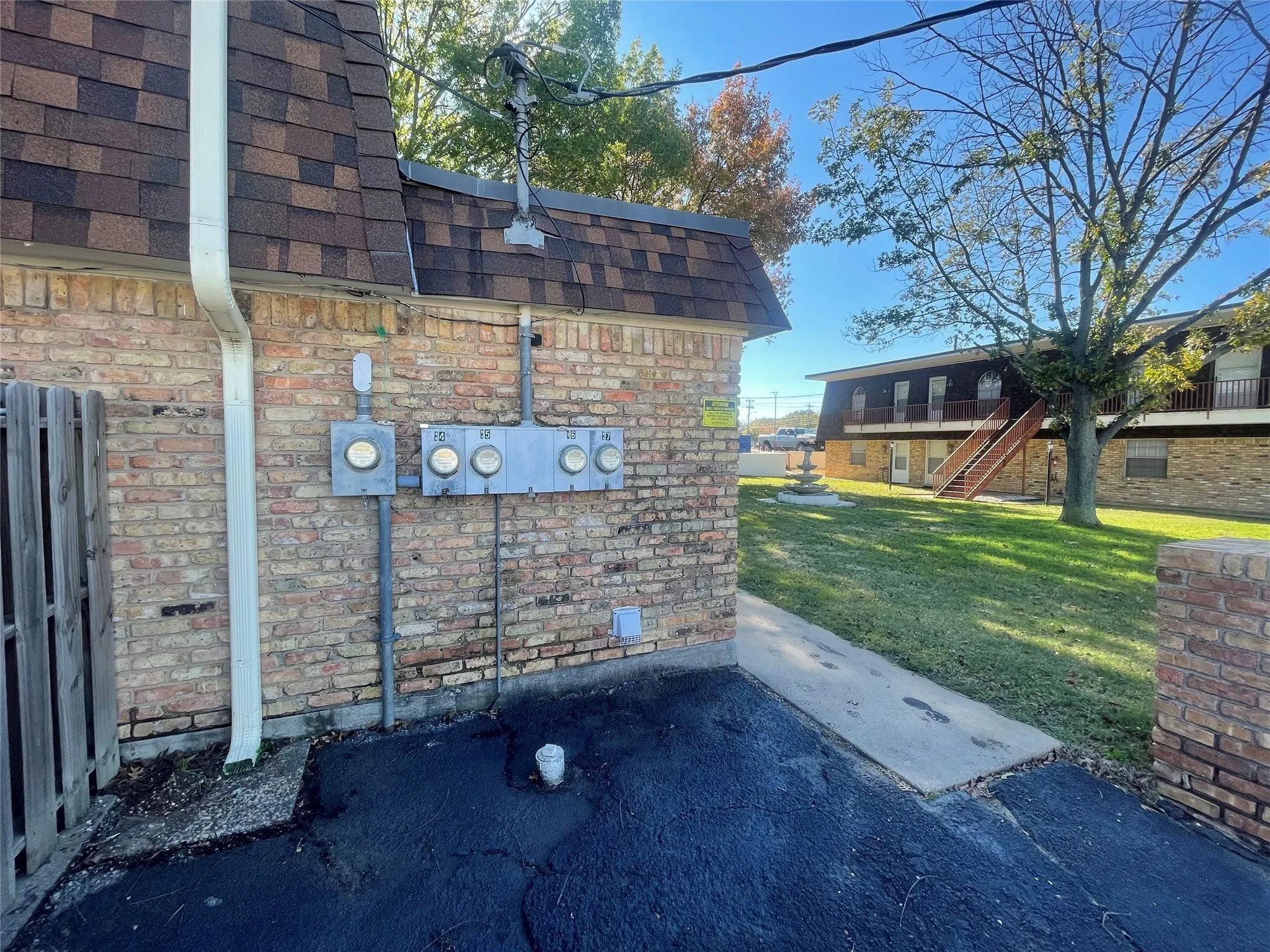 Exterior view of stairs and electric meter
