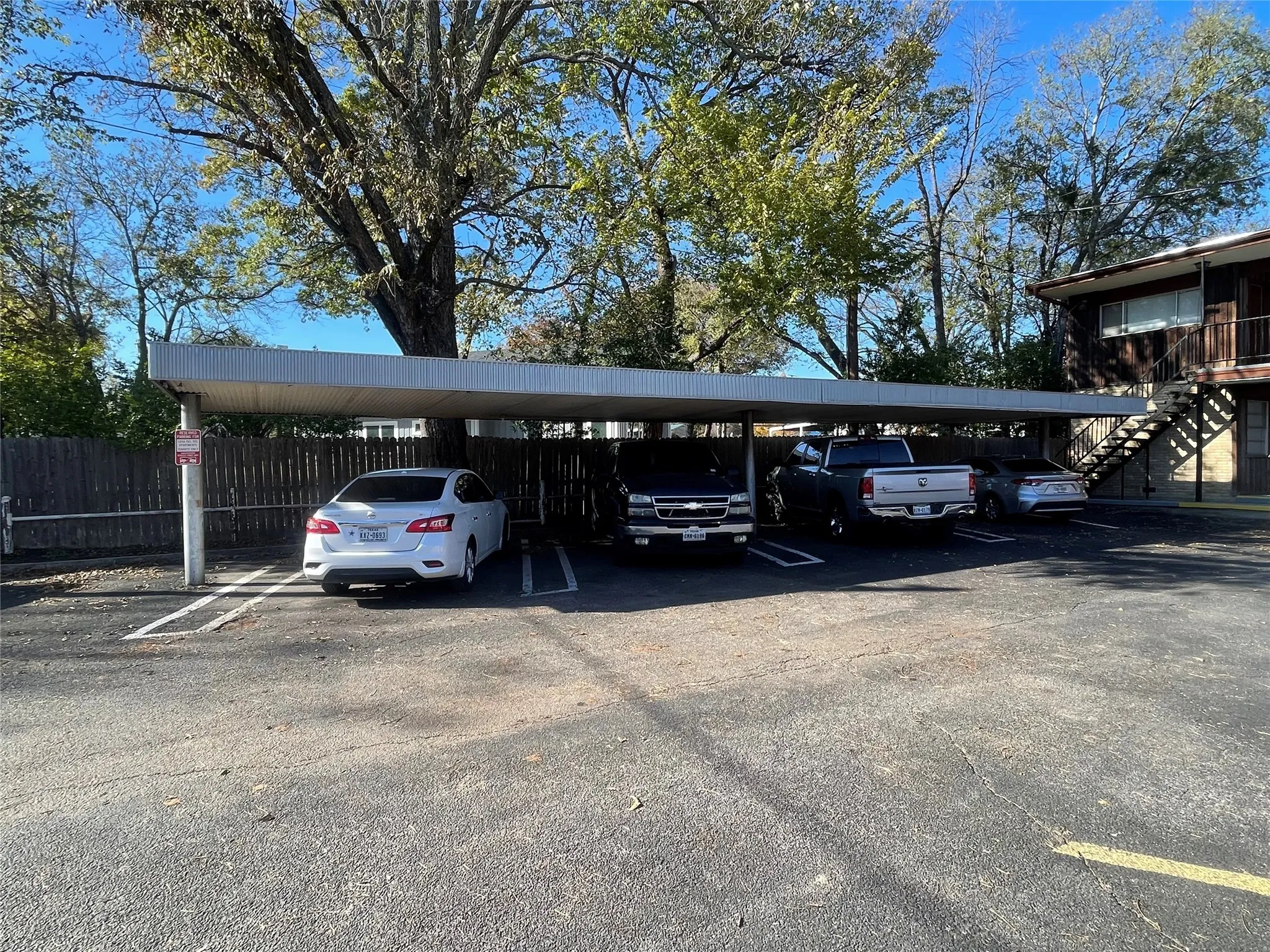 Covered parking lot with stairway