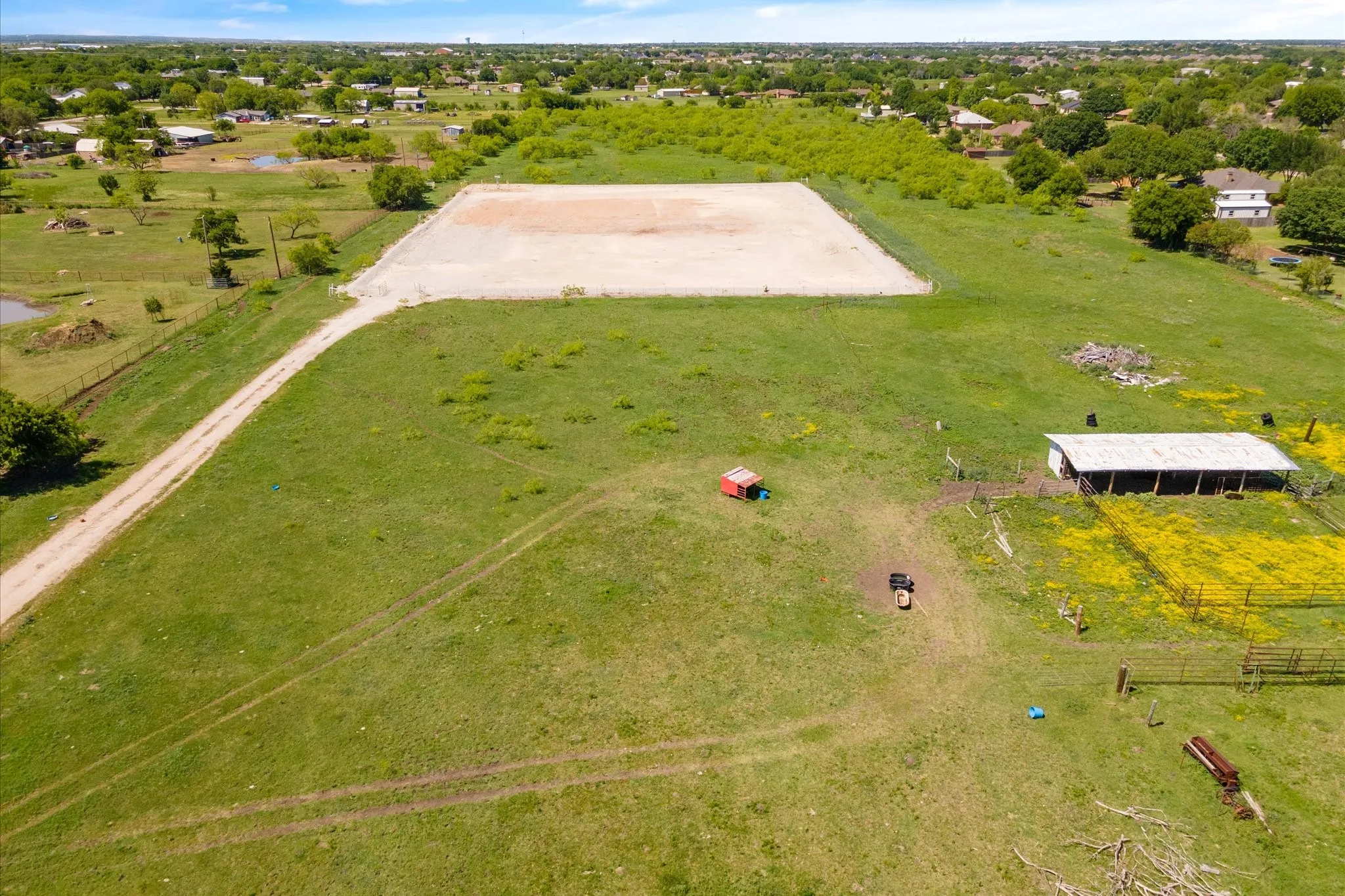 Overview of rural landscape featuring agricultural land