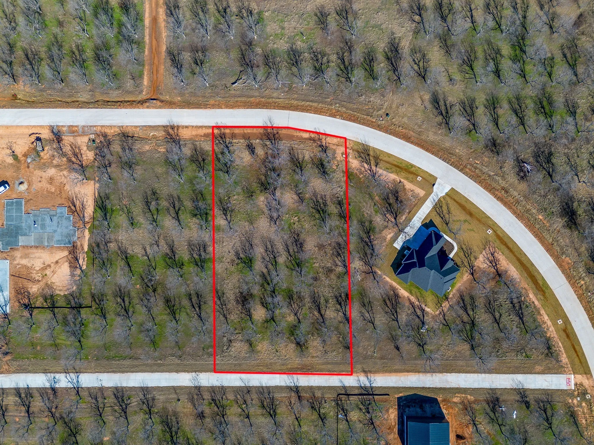 Aerial view of property's location with property boundaries highlighted