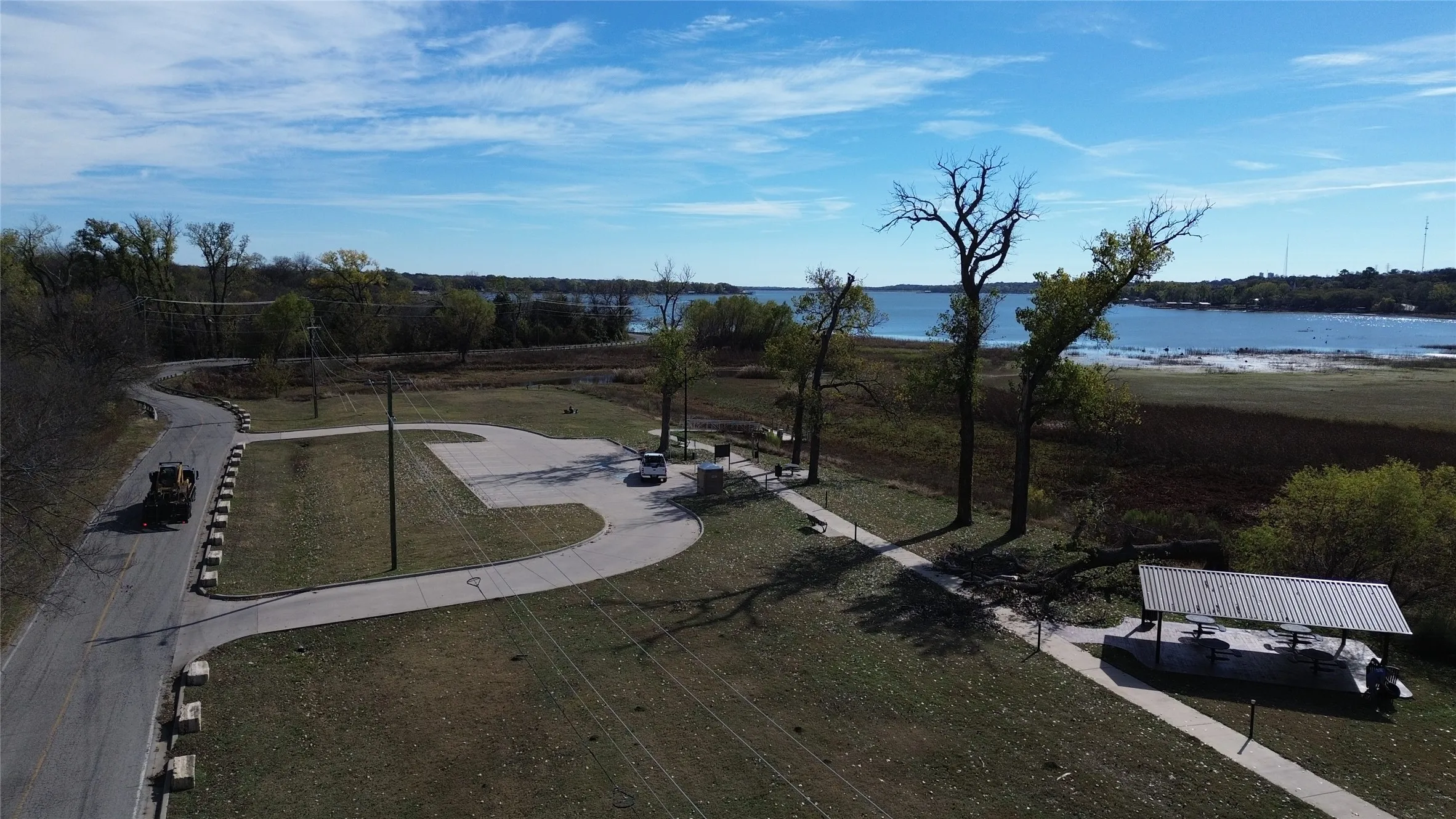 Bird's eye view of a nearby body of water