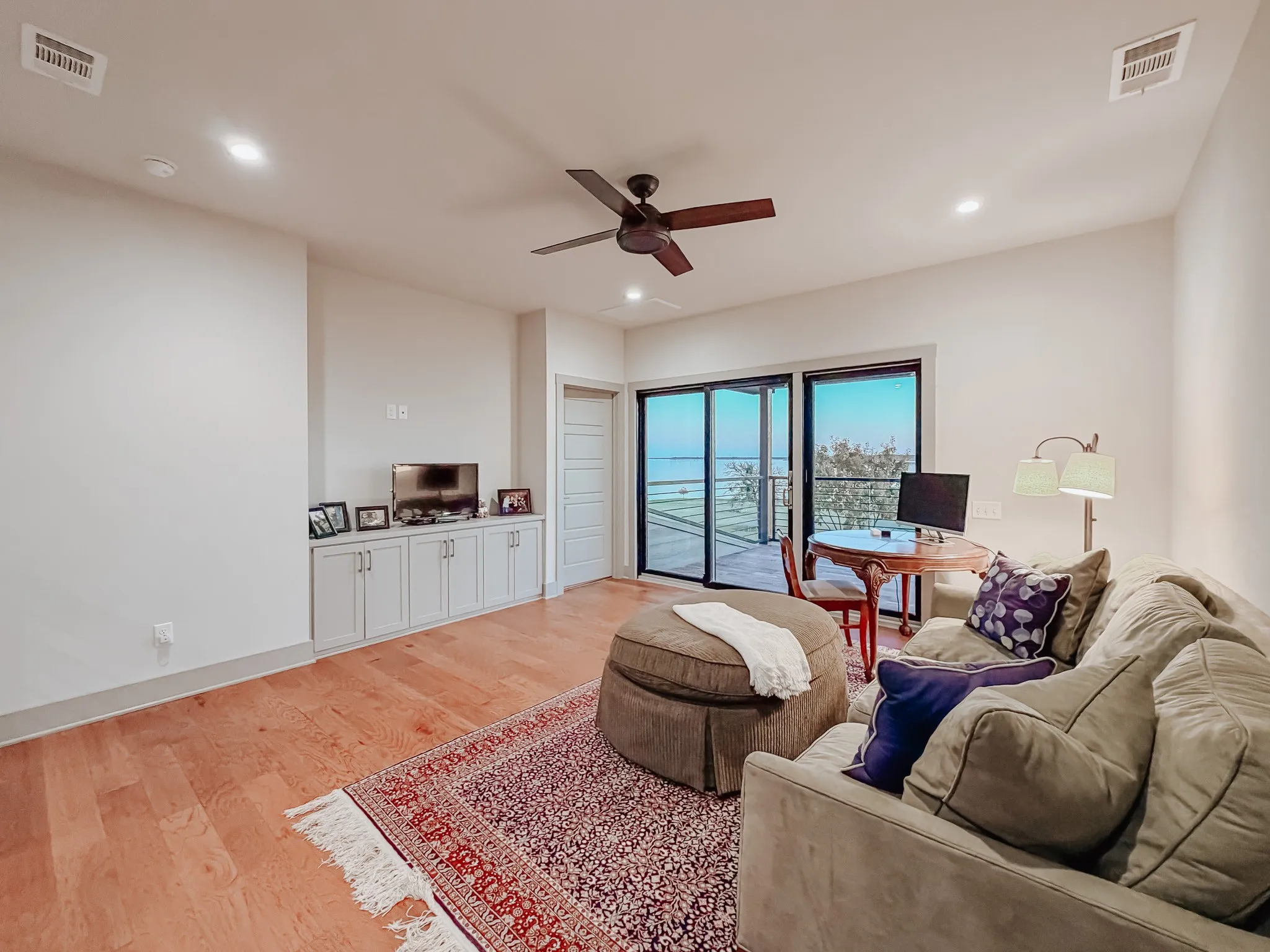 upstairs living area wiht storage and kitchenette/office