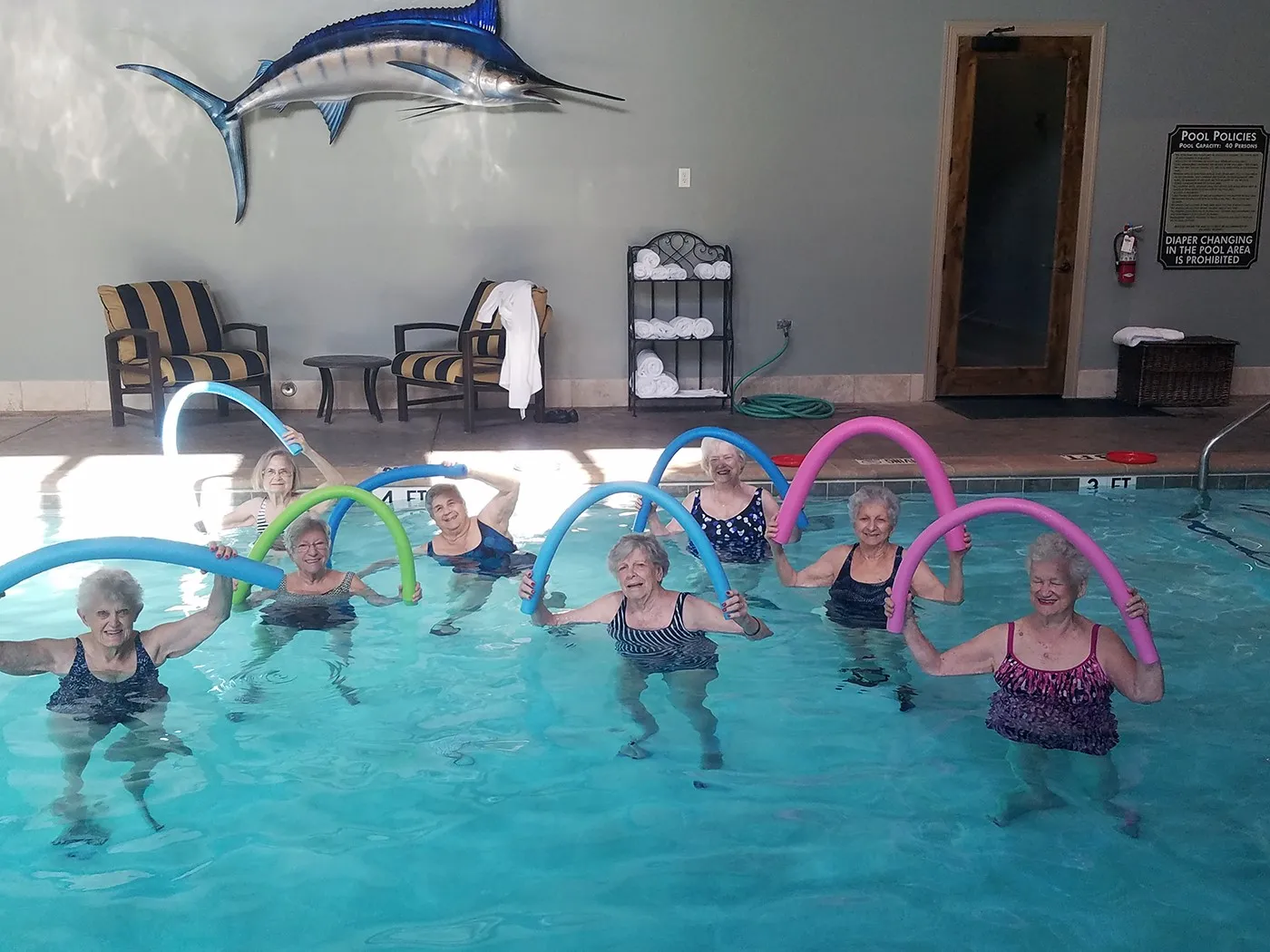 Community pool with a water play area