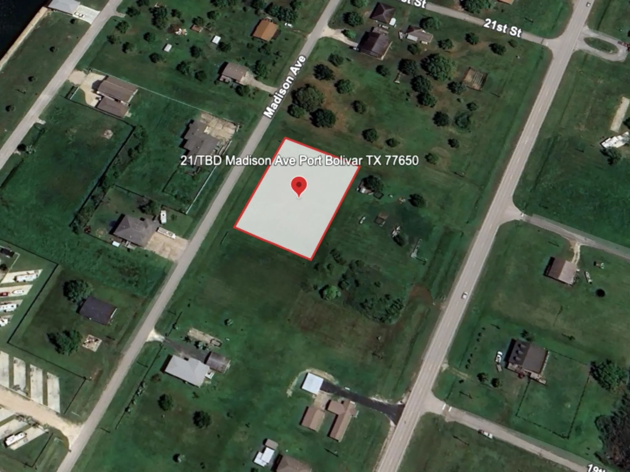 Aerial view of property's location with property boundaries highlighted