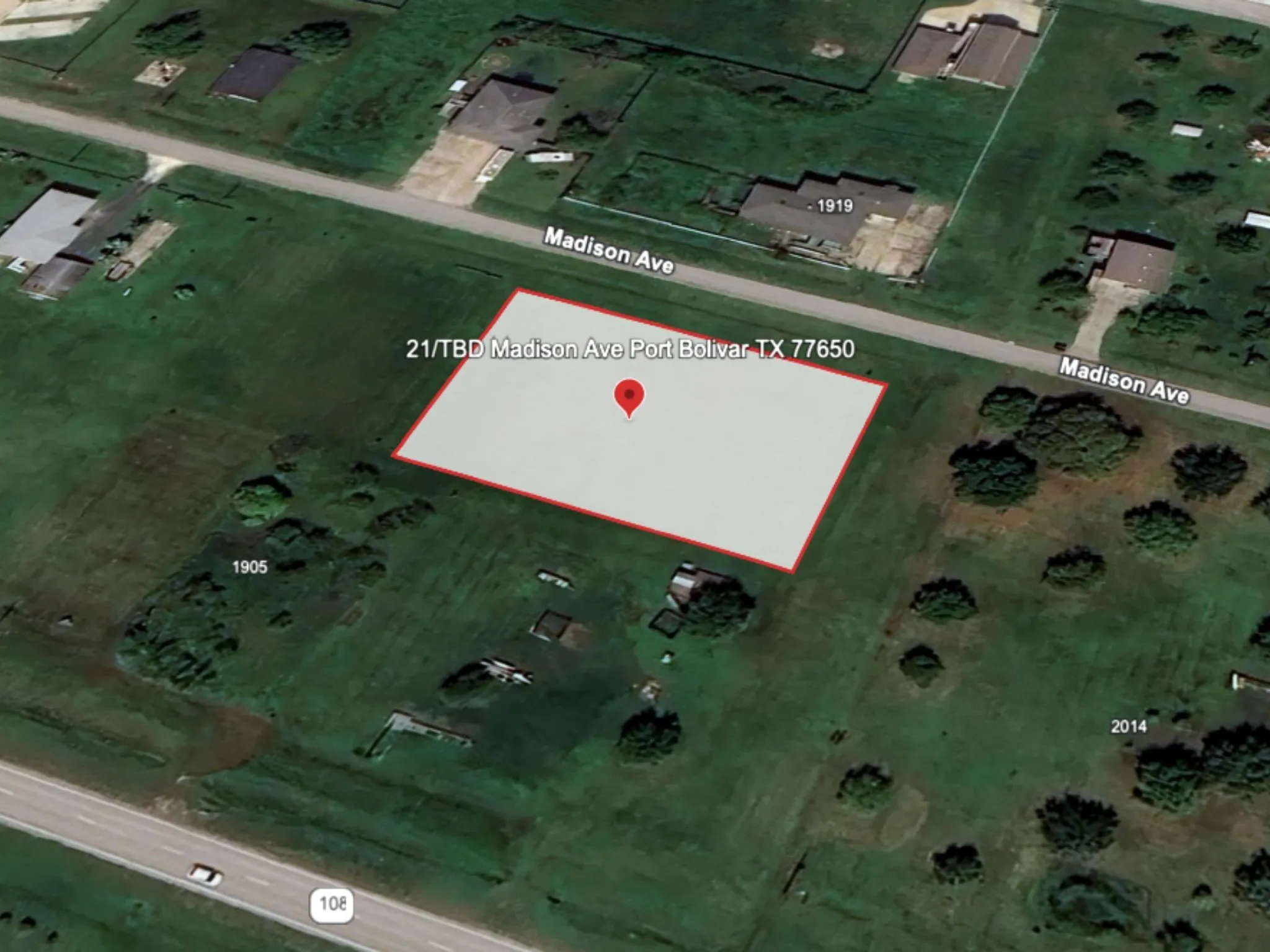 Aerial overview of property's location with property boundaries highlighted