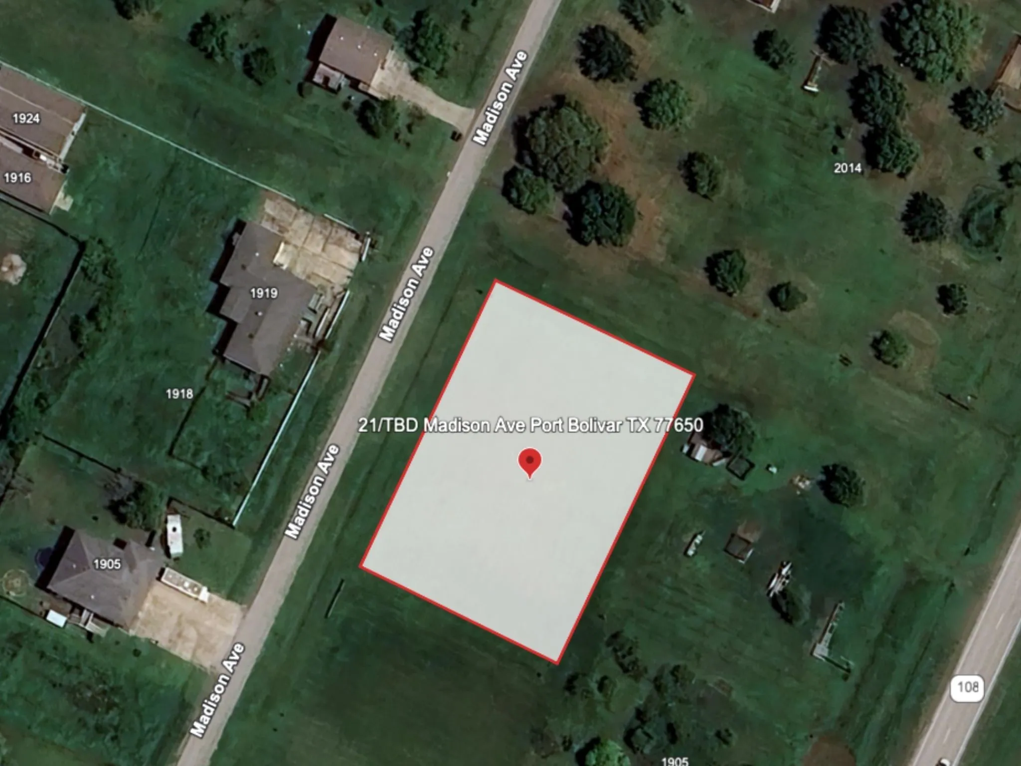 Aerial overview of property's location with property boundaries highlighted