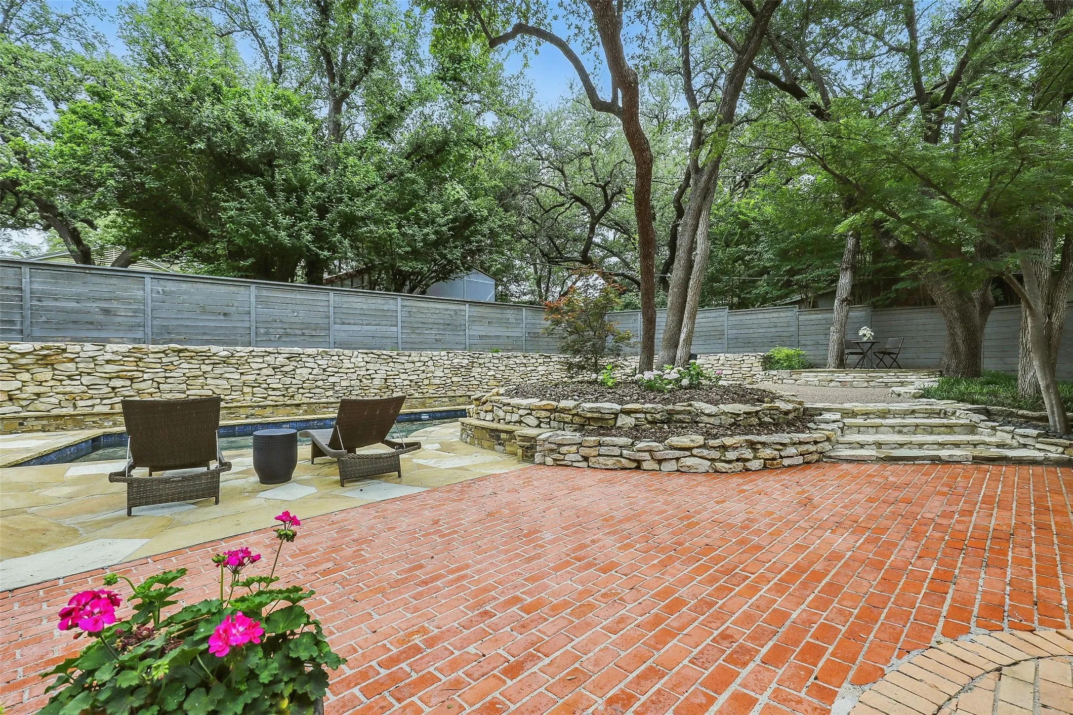 Fenced backyard featuring a patio