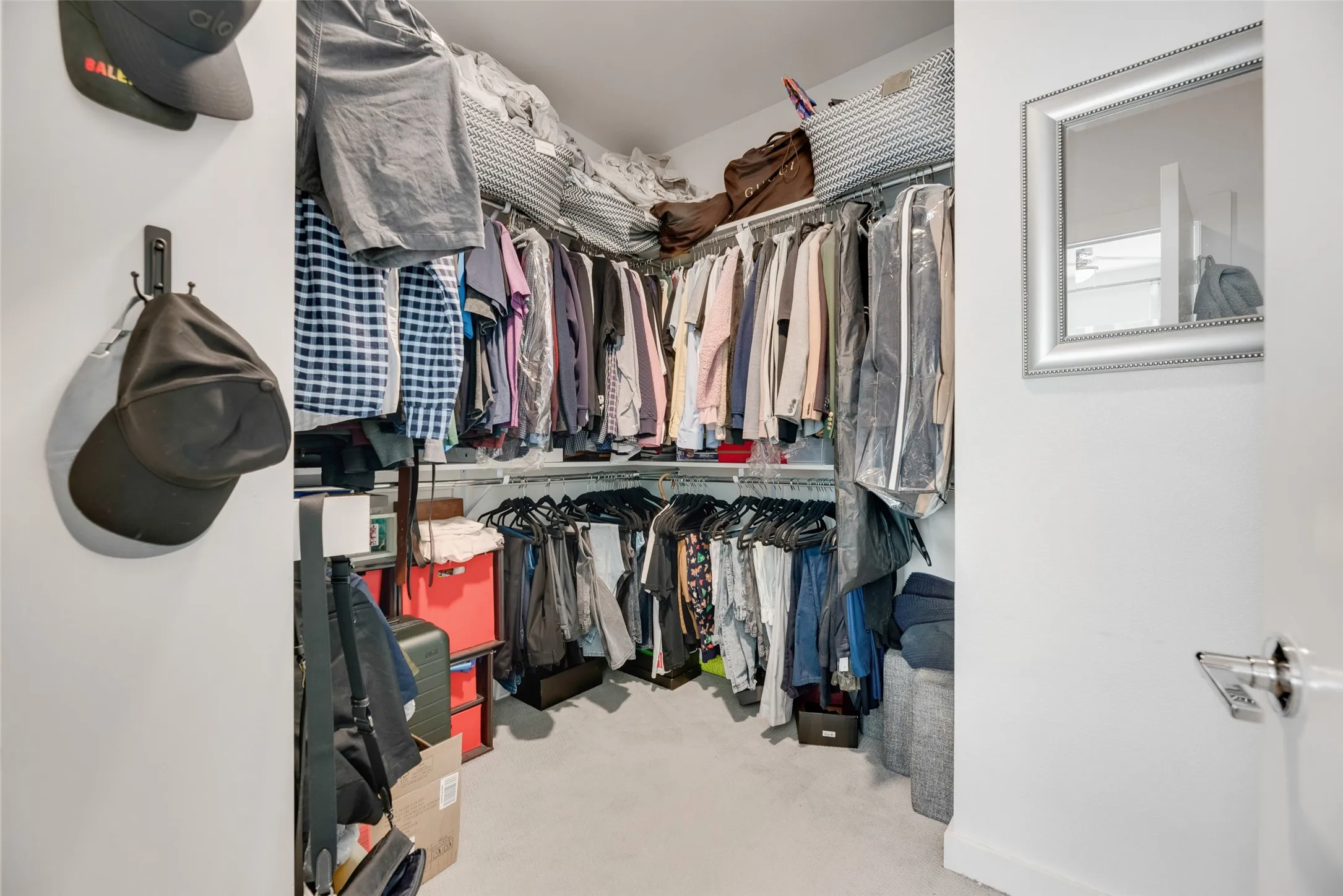 A spacious primary walk in- closet!