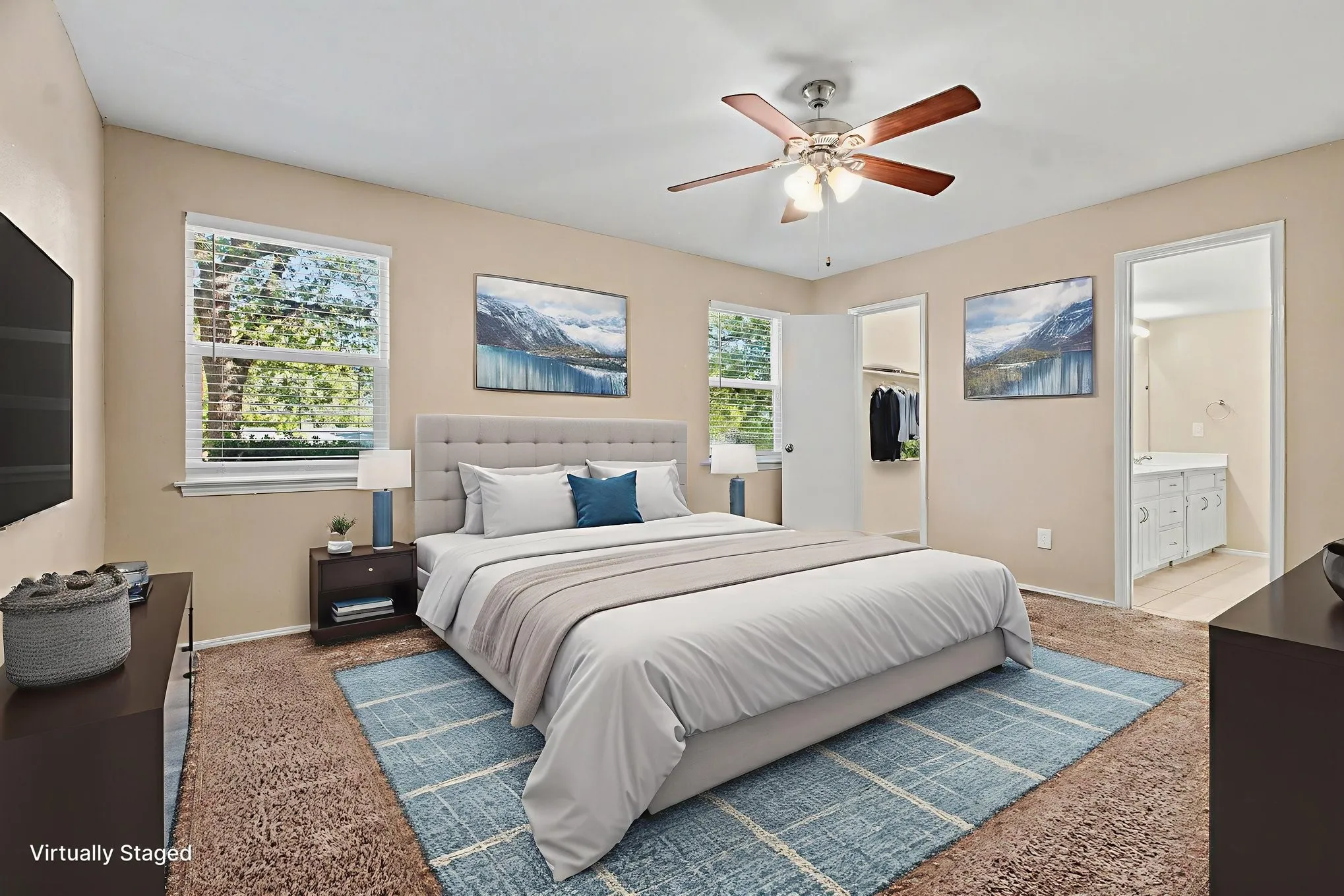 Virtually staged primary bedroom.