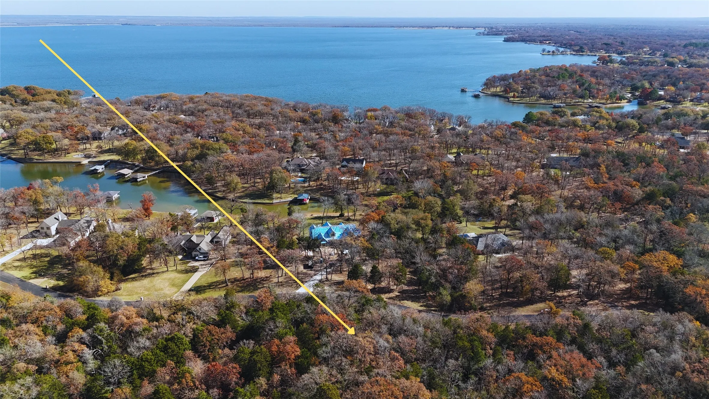 Colorful Fall Foliage with Lake Richland Chambers as the perfect backdrop