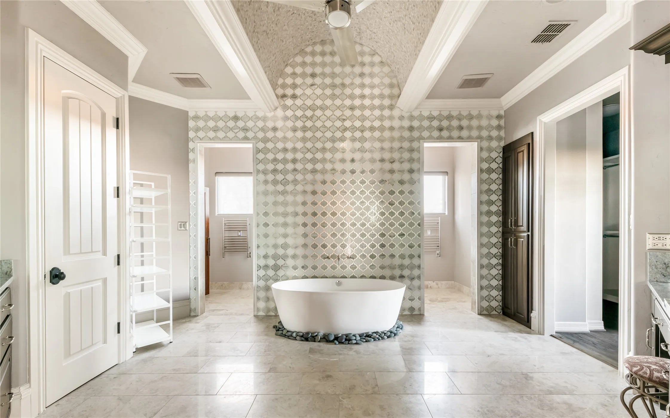 Hand selected tile, walk through shower in the primary bathroom