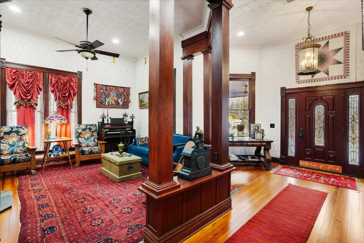 Entry, hall and living area.