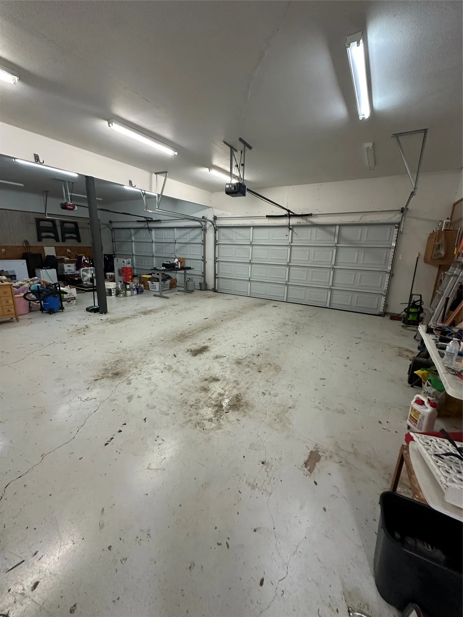 Interior shot of oversized 4 car garage
