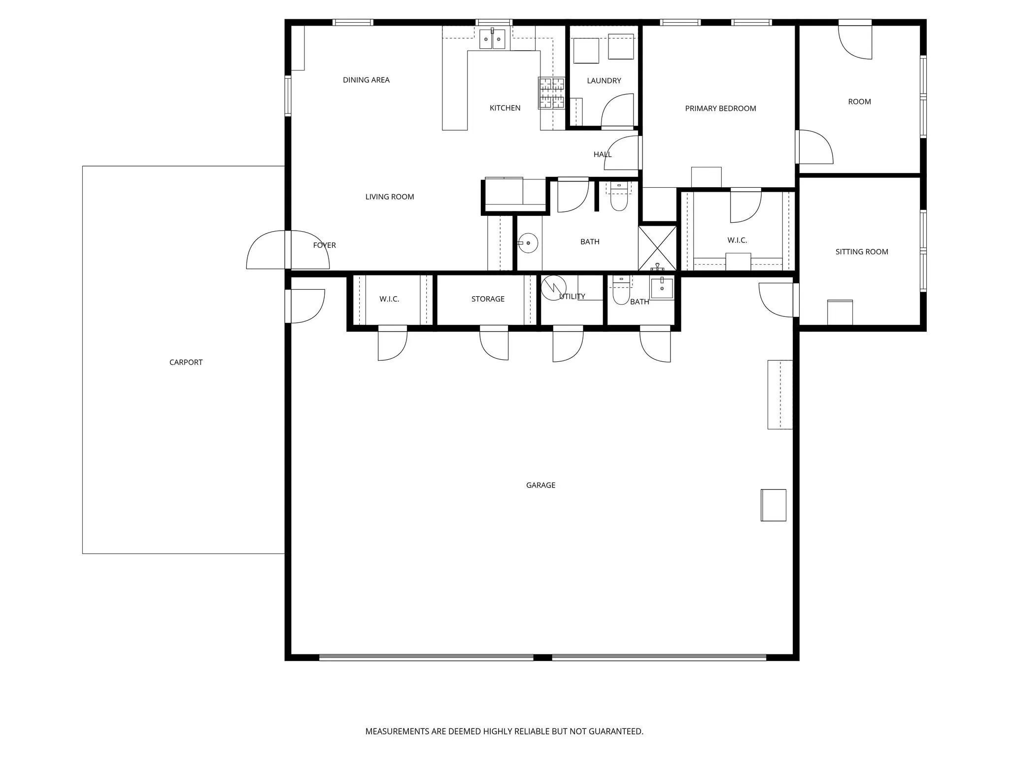 Floor plan of separate guest quarters/apartment (ADU) along with 4 car garage. Note the garage office, bathroom and storage spaces.