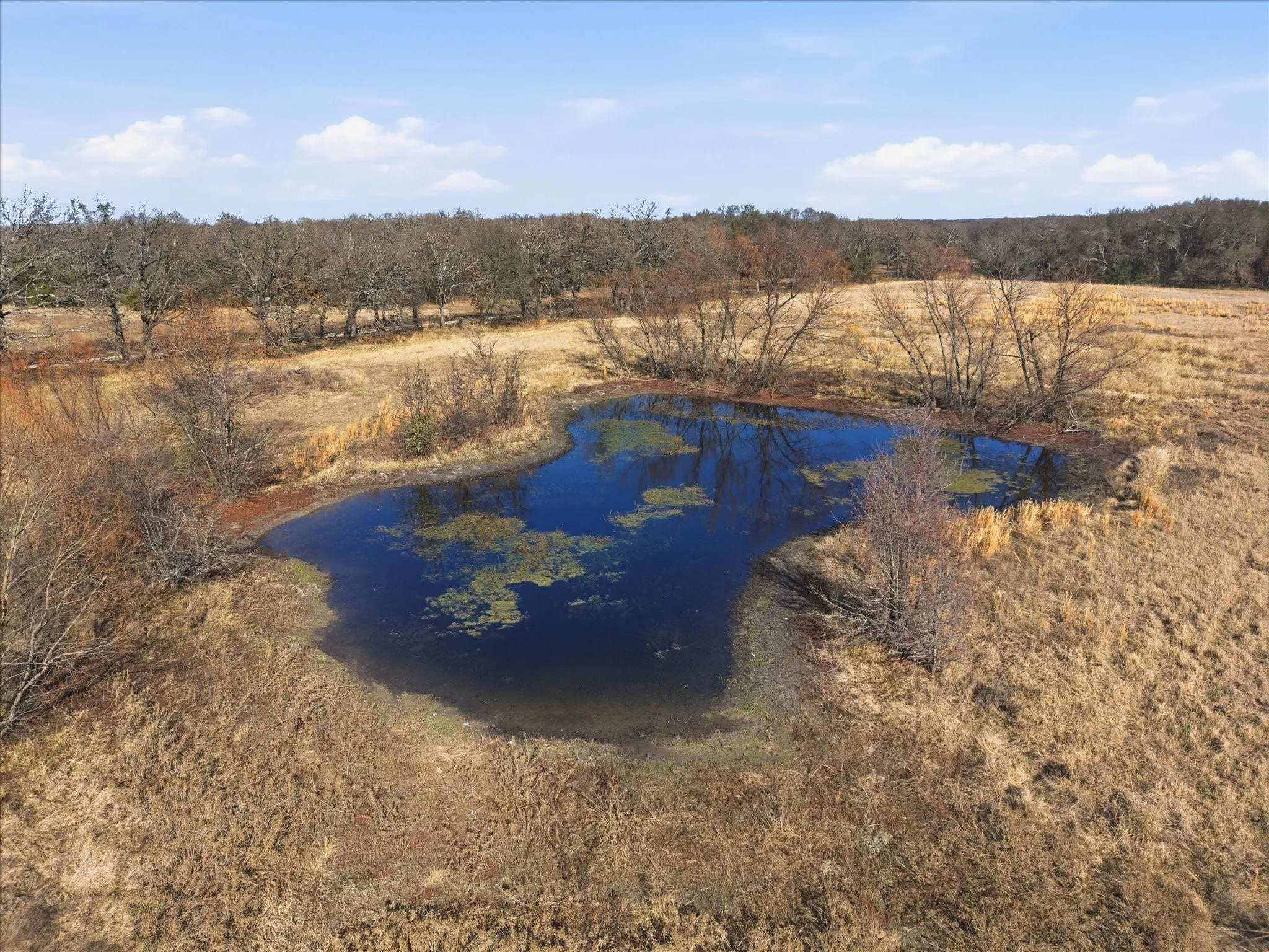 Aerial view of a nearby body of water
