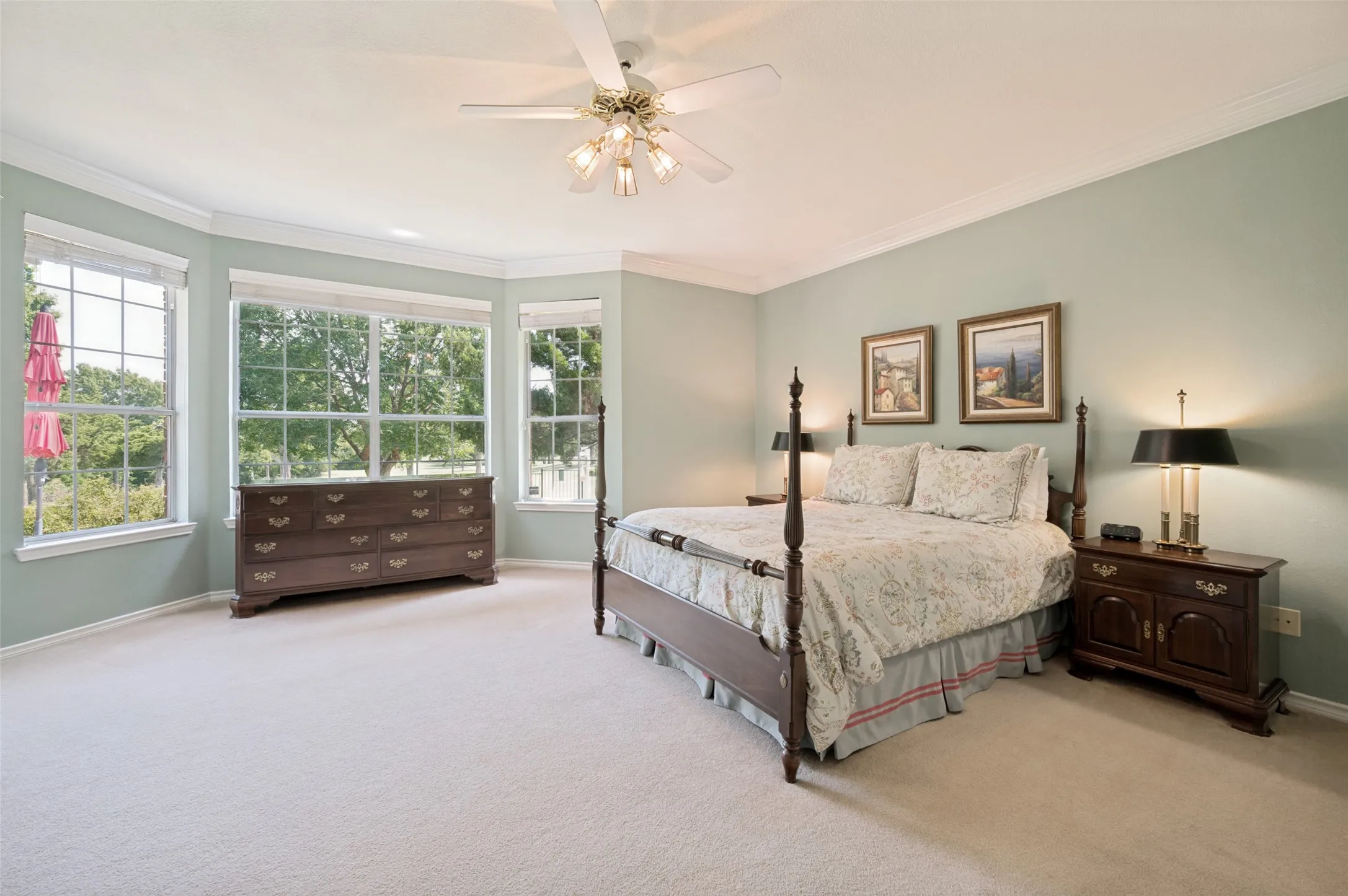 The spacious Primary bedroom overlooks the golf course!