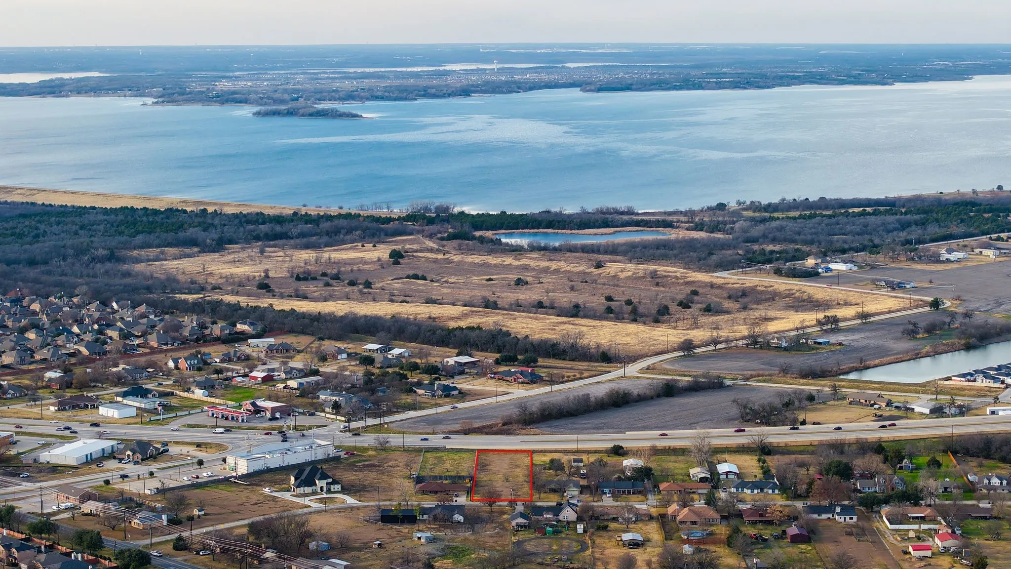 Drone / aerial view of a large body of water