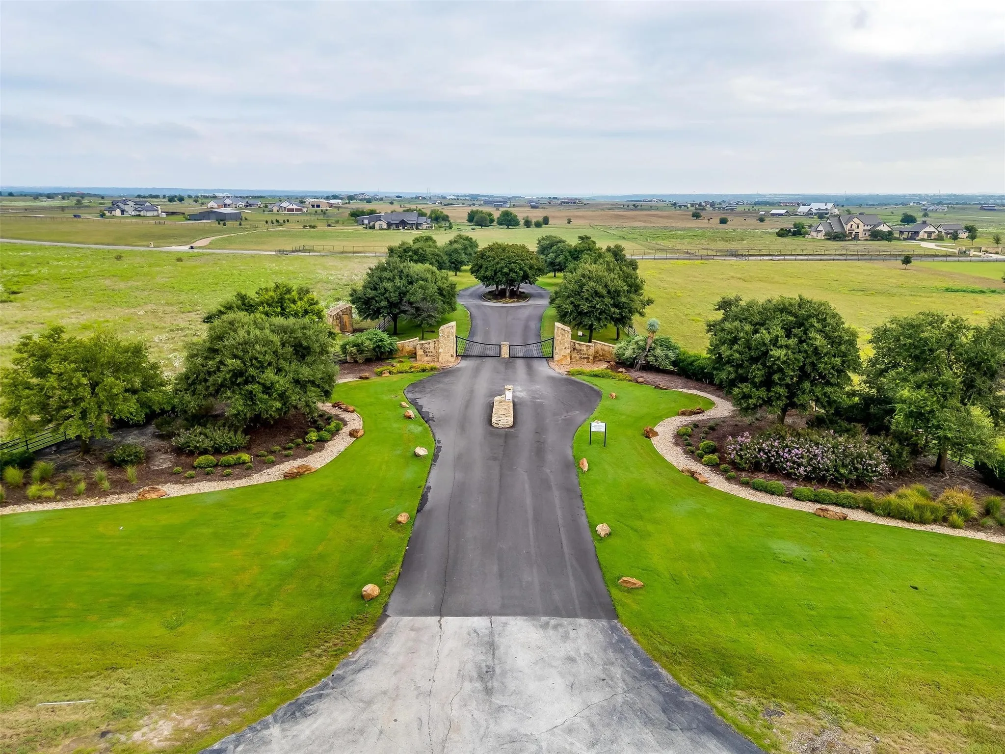 Aerial showing the entry gate of the neighborhood