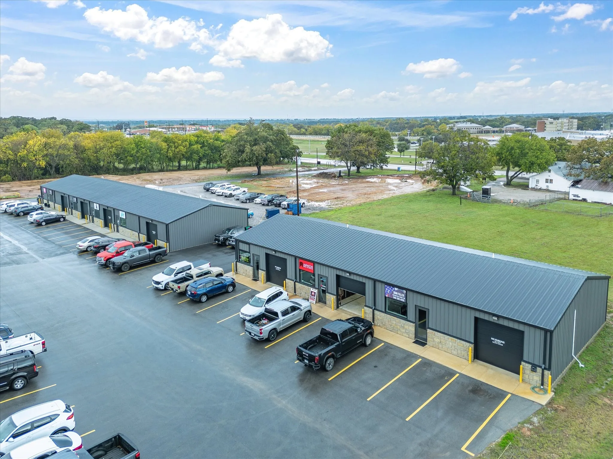 Aerial view of a commercial area
