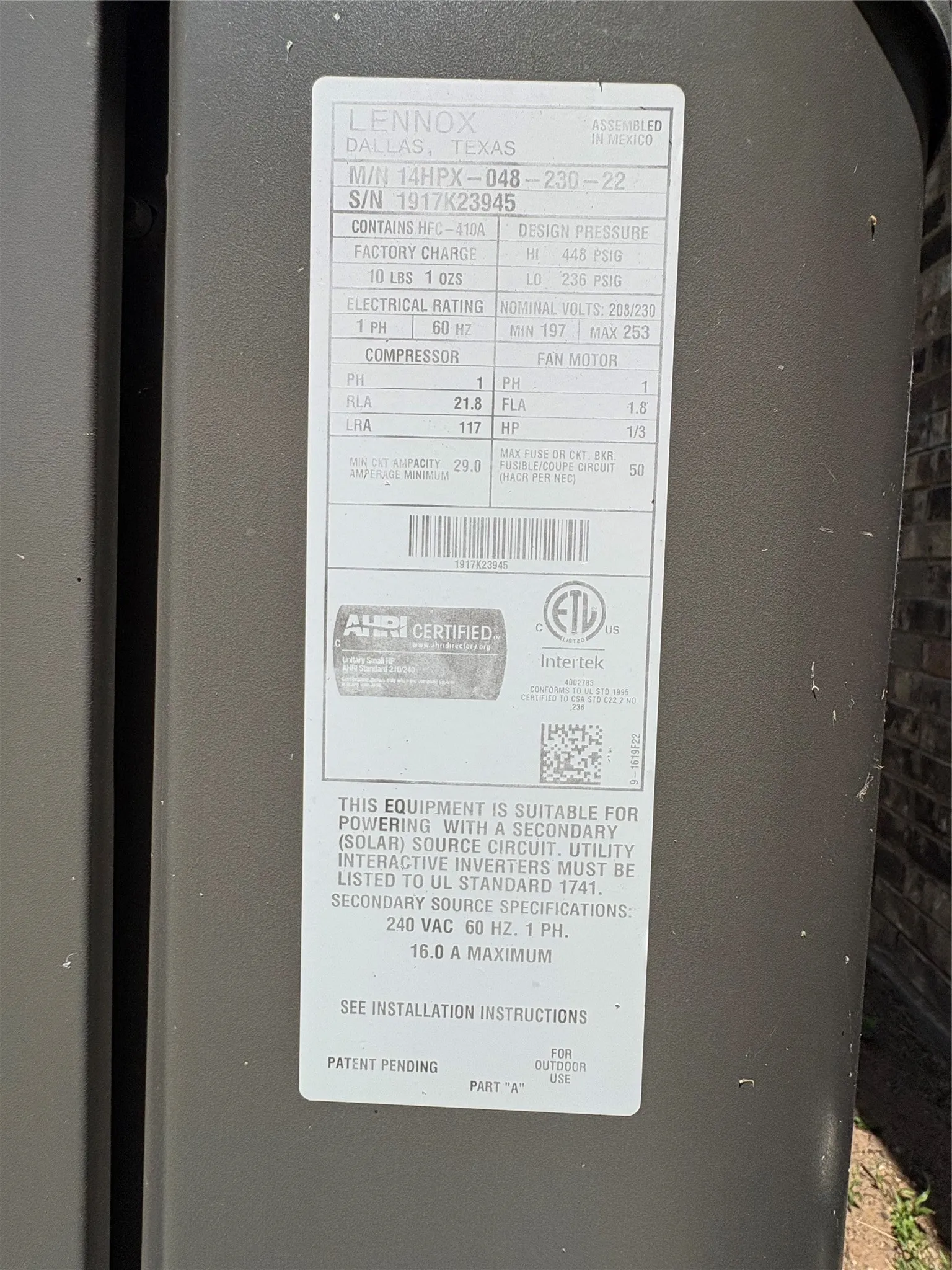 Exterior HVAC Unit.