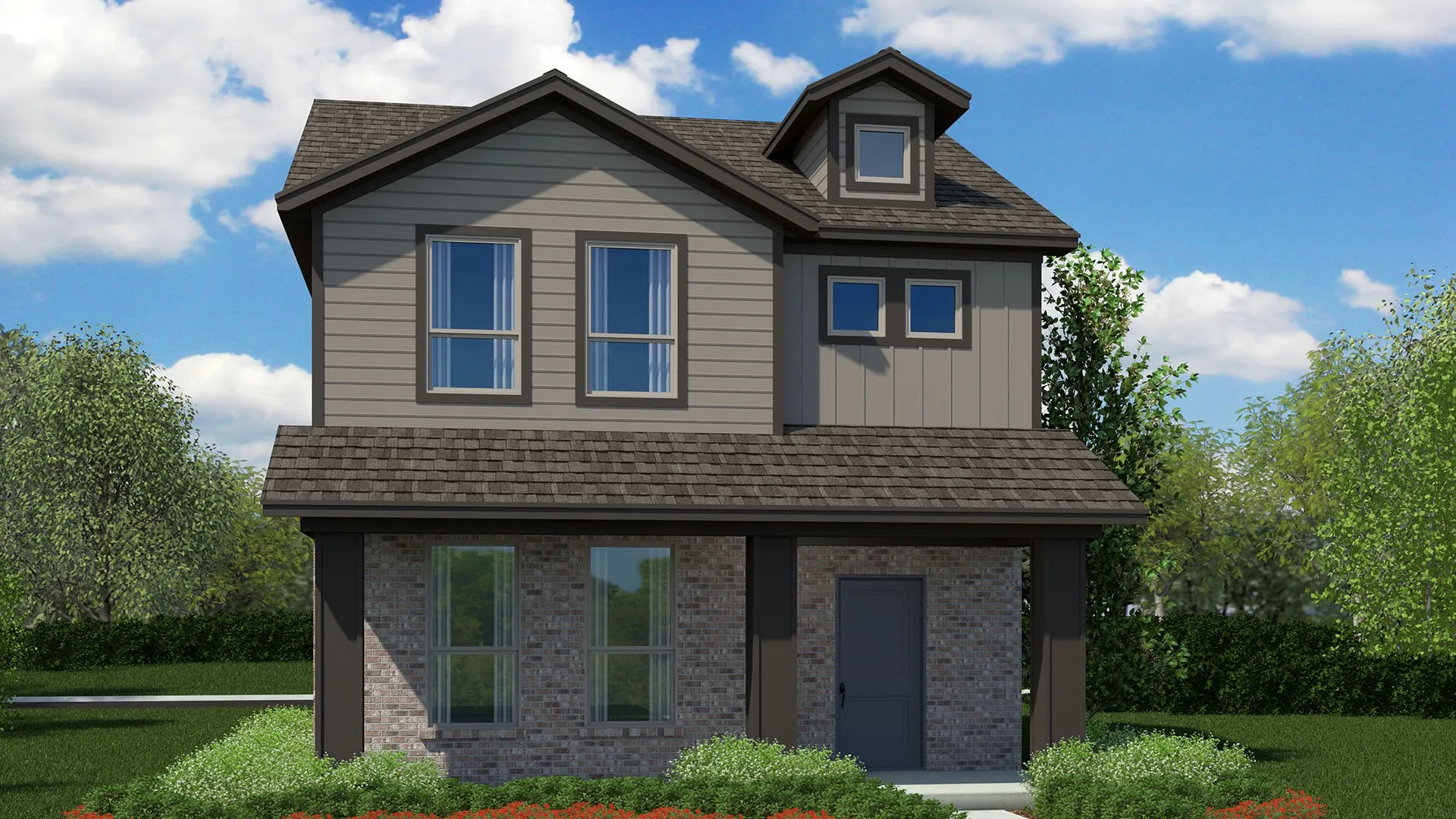 Front Elevation - D.R. Horton's Walnut Floorplan Elevation C - All Home and community information, including pricing, included features, terms, availability and amenities, are subject to change at any time without notice or obligation. All Drawings, pictures, photographs, video, square footages, floor plans, elevations, features, colors and sizes are approximate for illustration purposes only and will vary from the homes as built.
