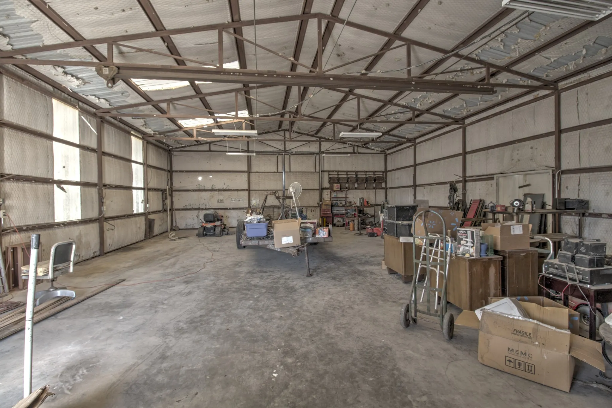 Garage with metal wall