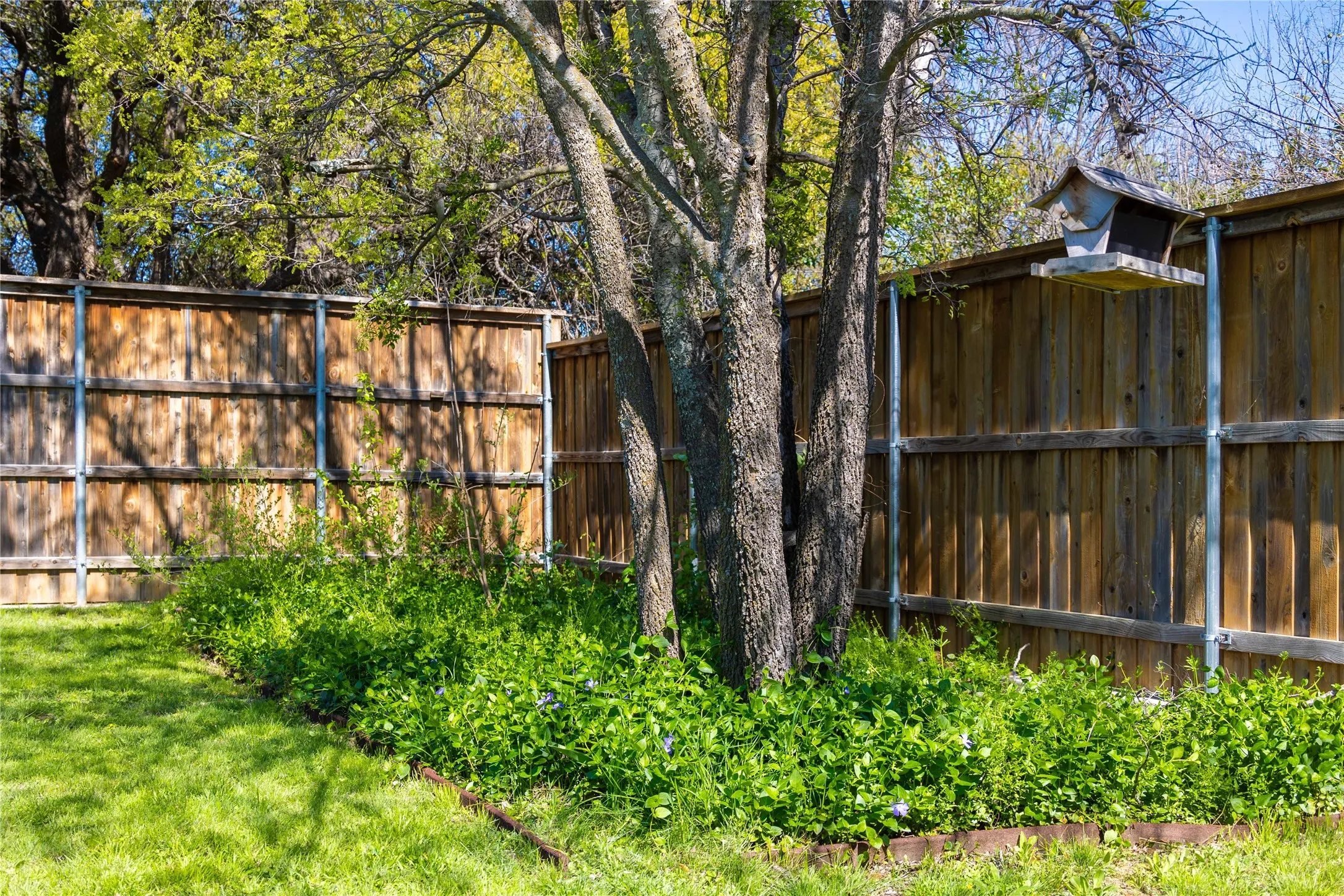 View of yard featuring fence