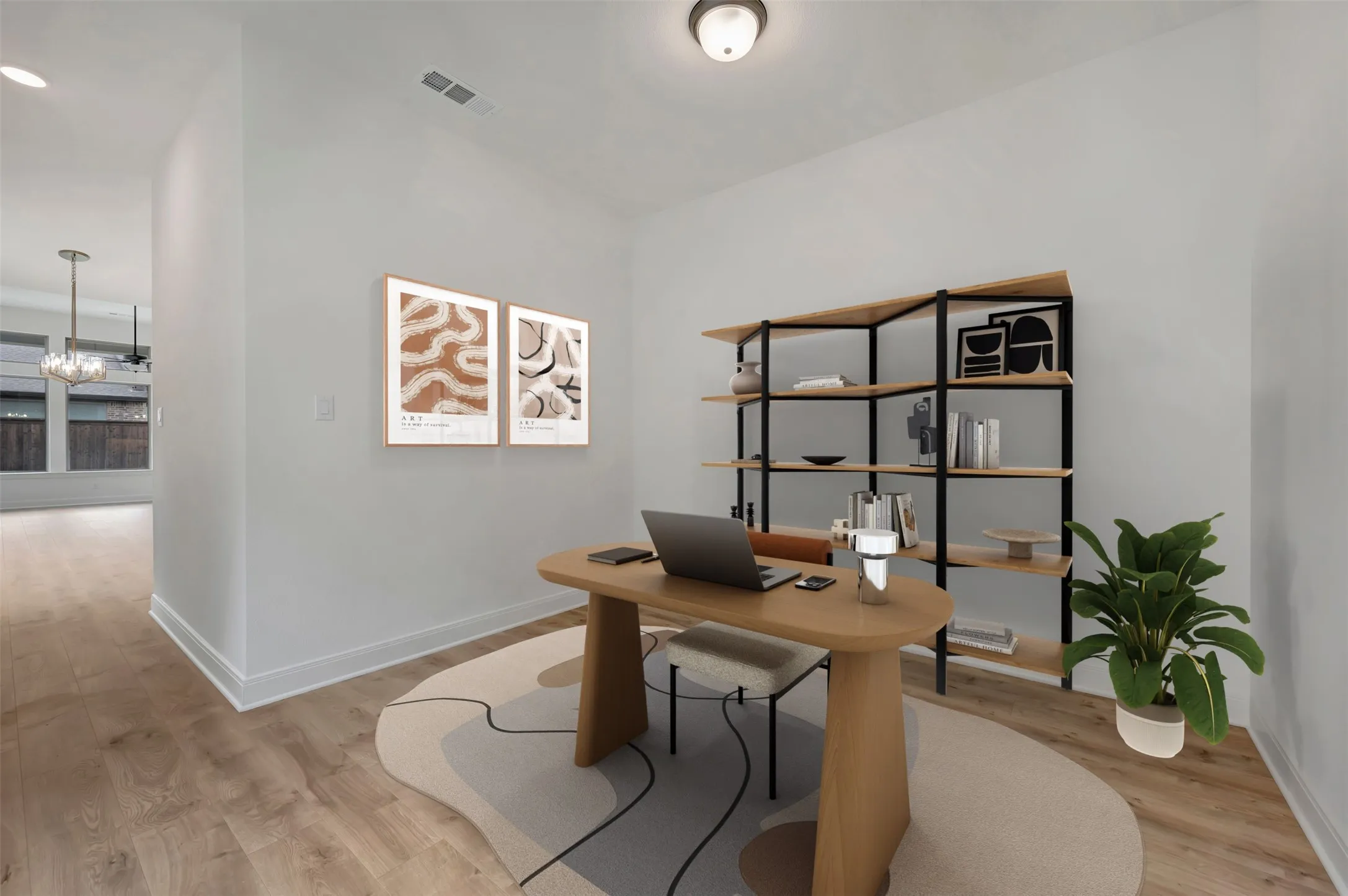 Versatile interior room featuring wood-finish flooring, light-toned walls, and a ceiling-mounted light fixture