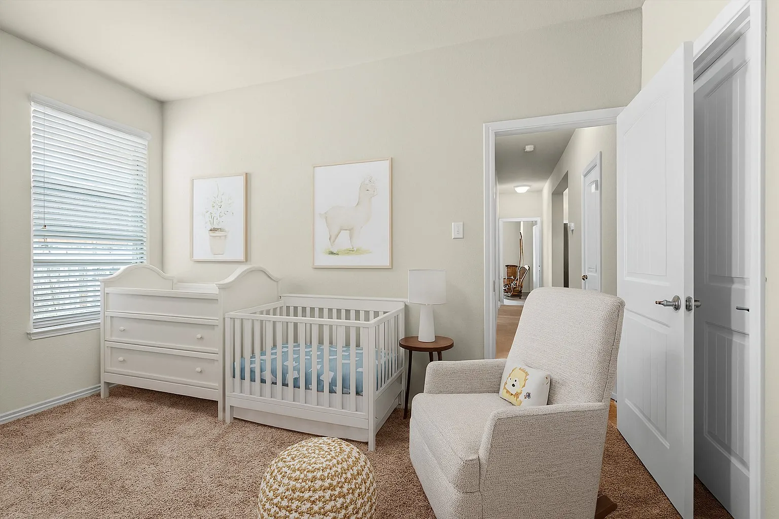 removed furniture & virtually staged room as a nursery