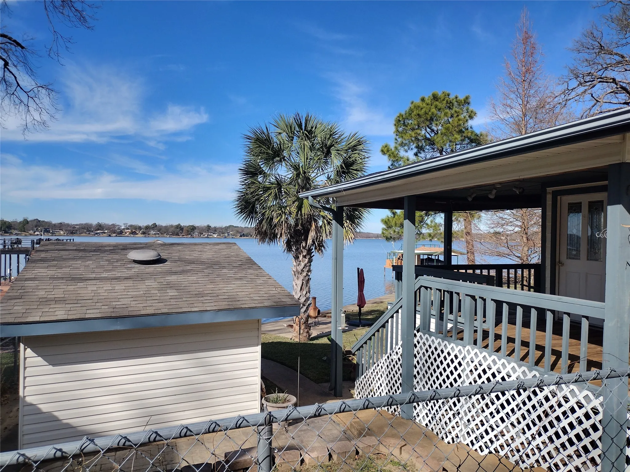 Back porch with view of water