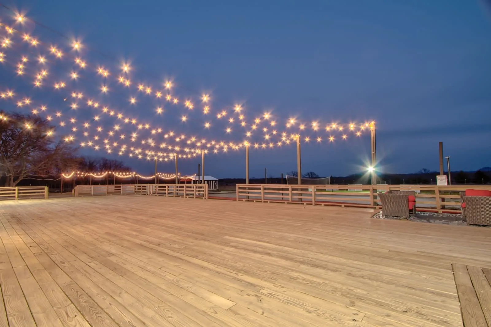 Spacious deck for outdoor events or extending interior seating.