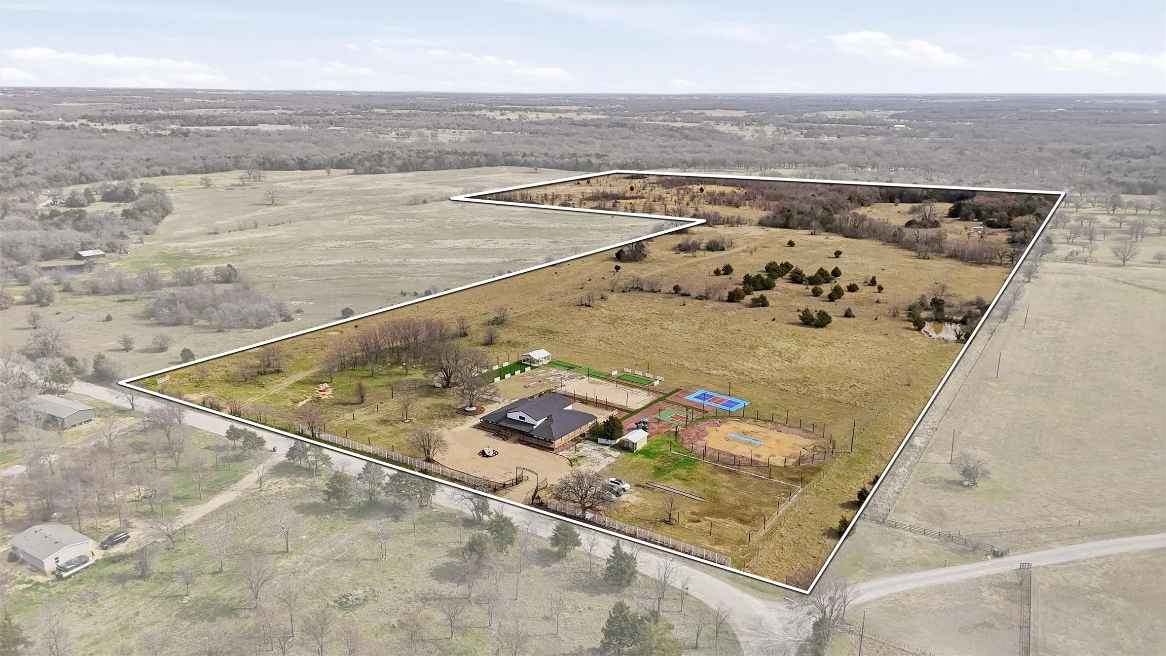 Outlined, aerial view of property.
