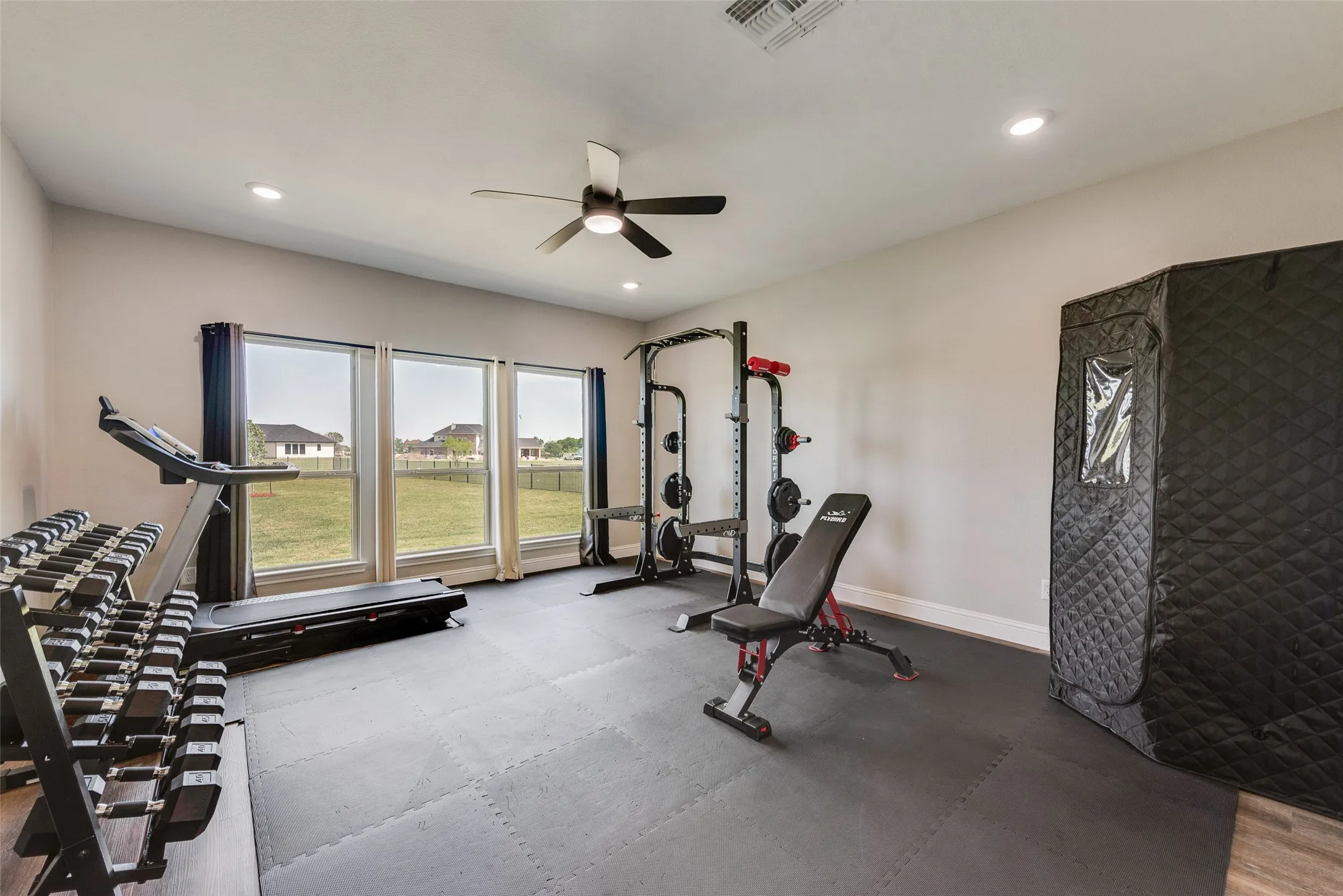 This is currently used as a workout area.  But does have a closet and is a bedroom or can be multipurpose