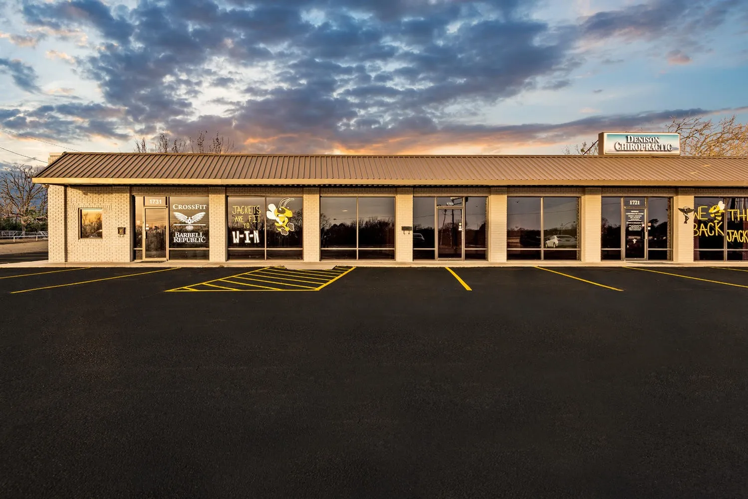 View of parking at dusk