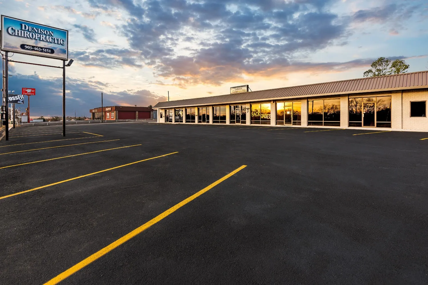 View of parking at dusk