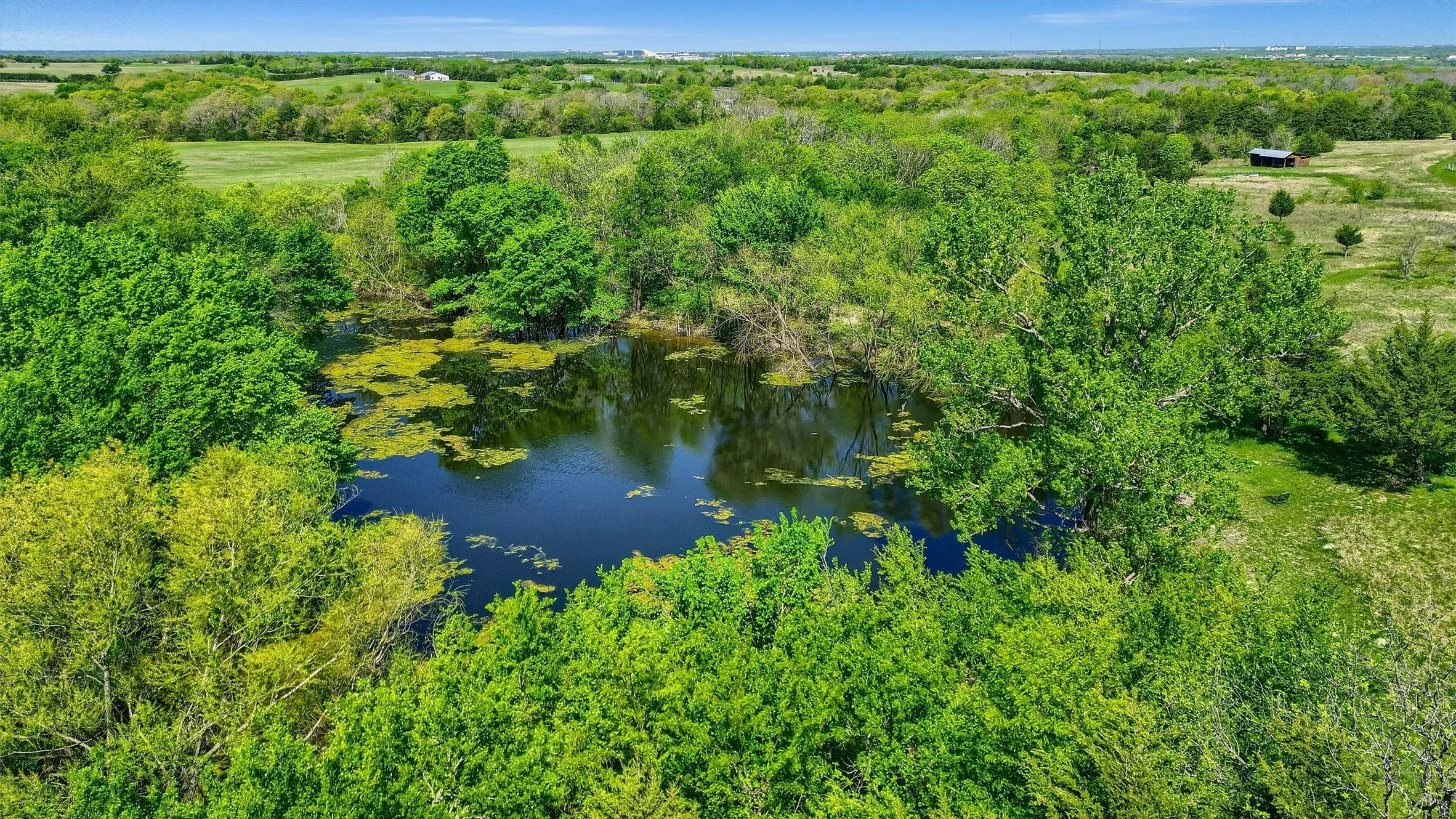 Drone / aerial view featuring a water view and a wooded view