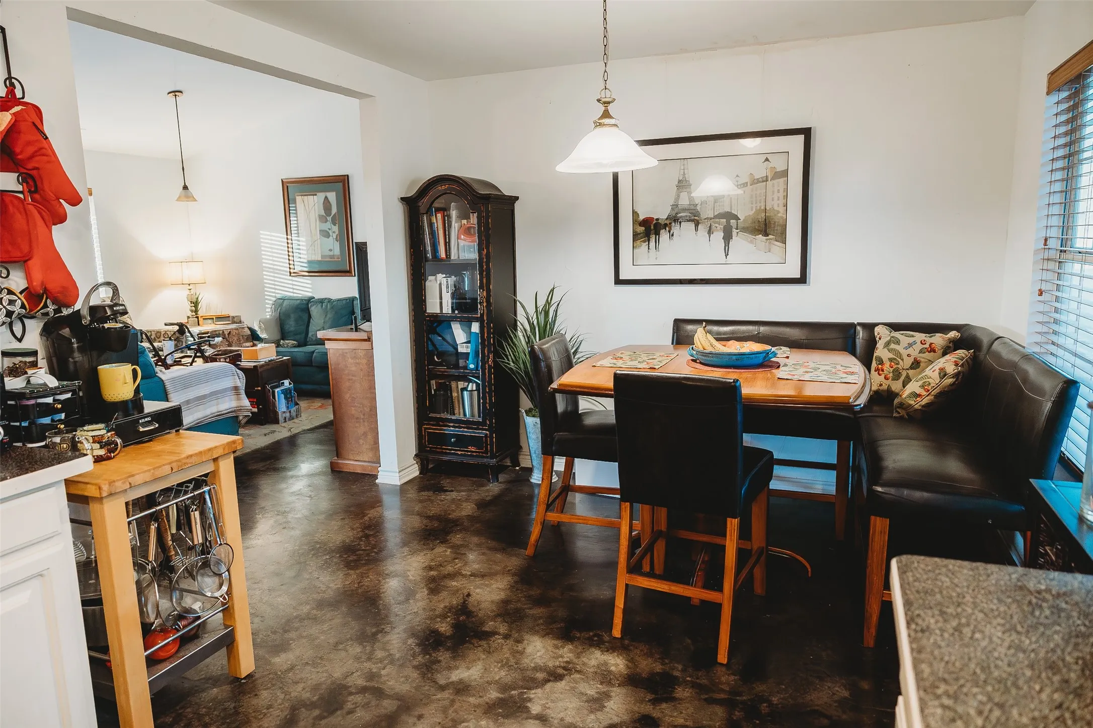 Dining room with concrete floors