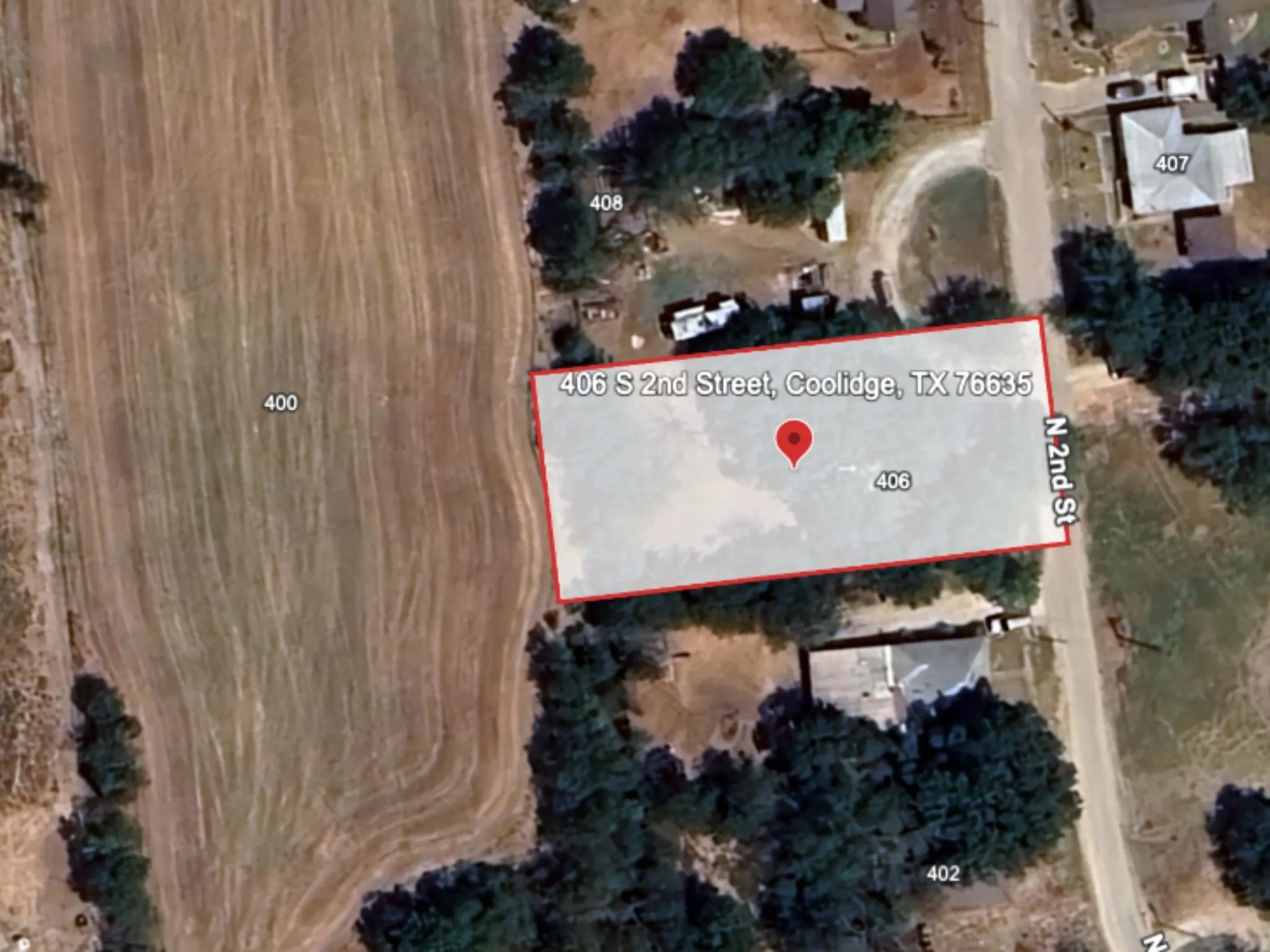 Aerial view of property's location with property boundaries highlighted