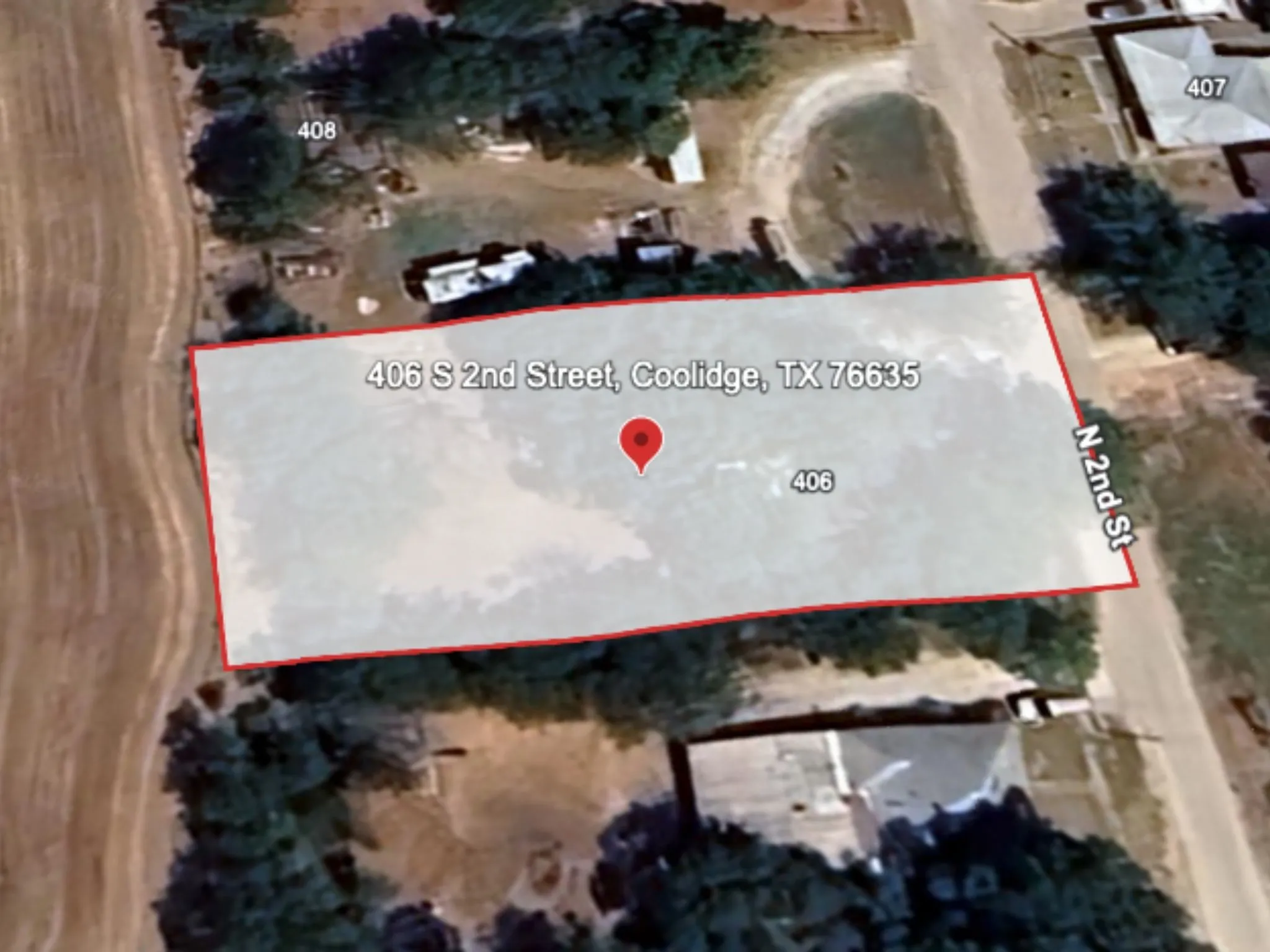 Aerial view of property's location with property parcel outlined