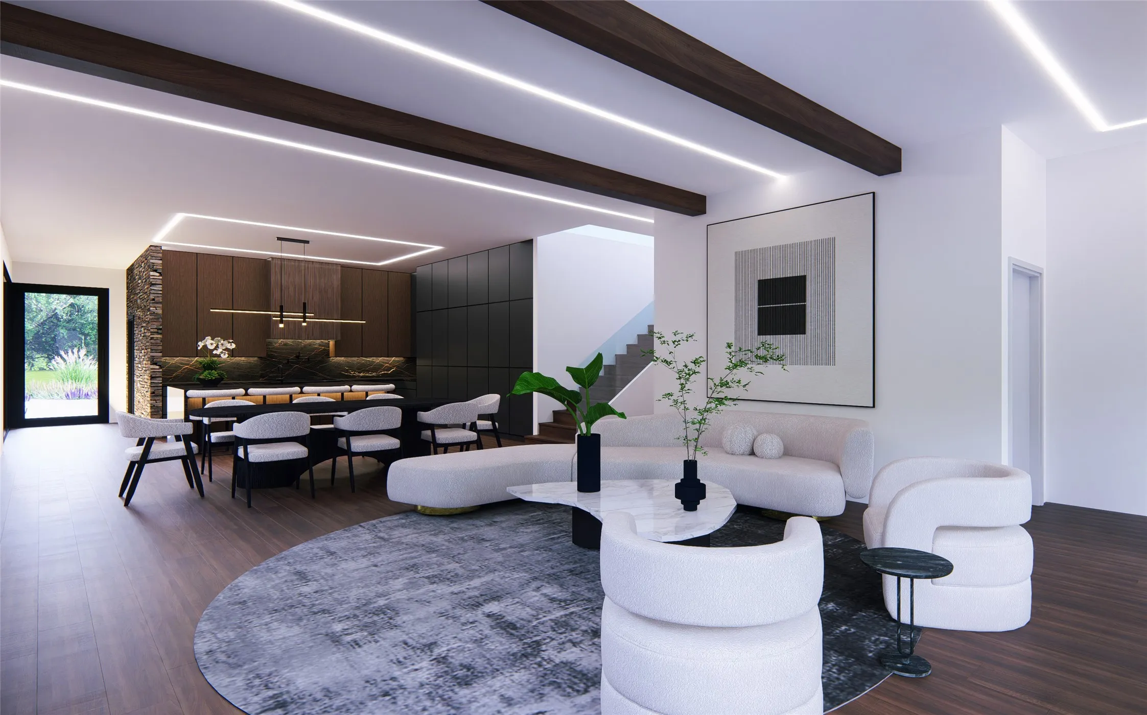 Rendering: light-filled designer living spaces planned throughout