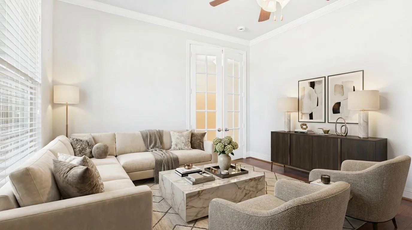 staged front room - could be office or extra living area
